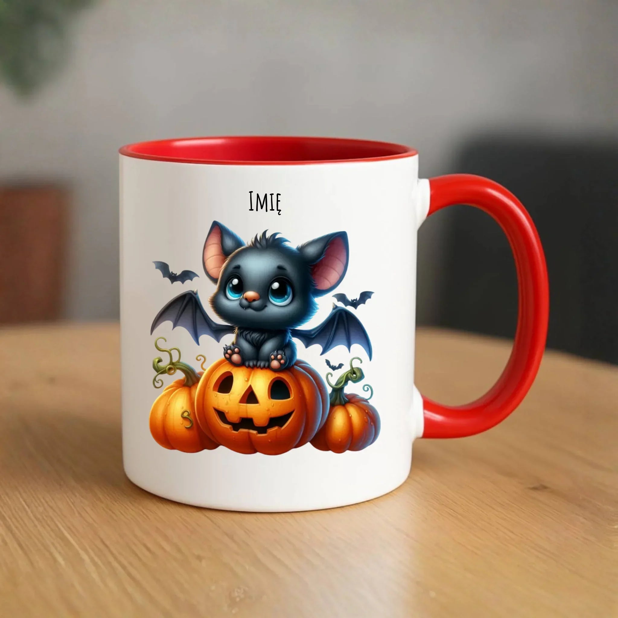 Kubek halloweenowy - Słodki nietoperz z dynią - personalizowany HL09 - StoryCups.pl