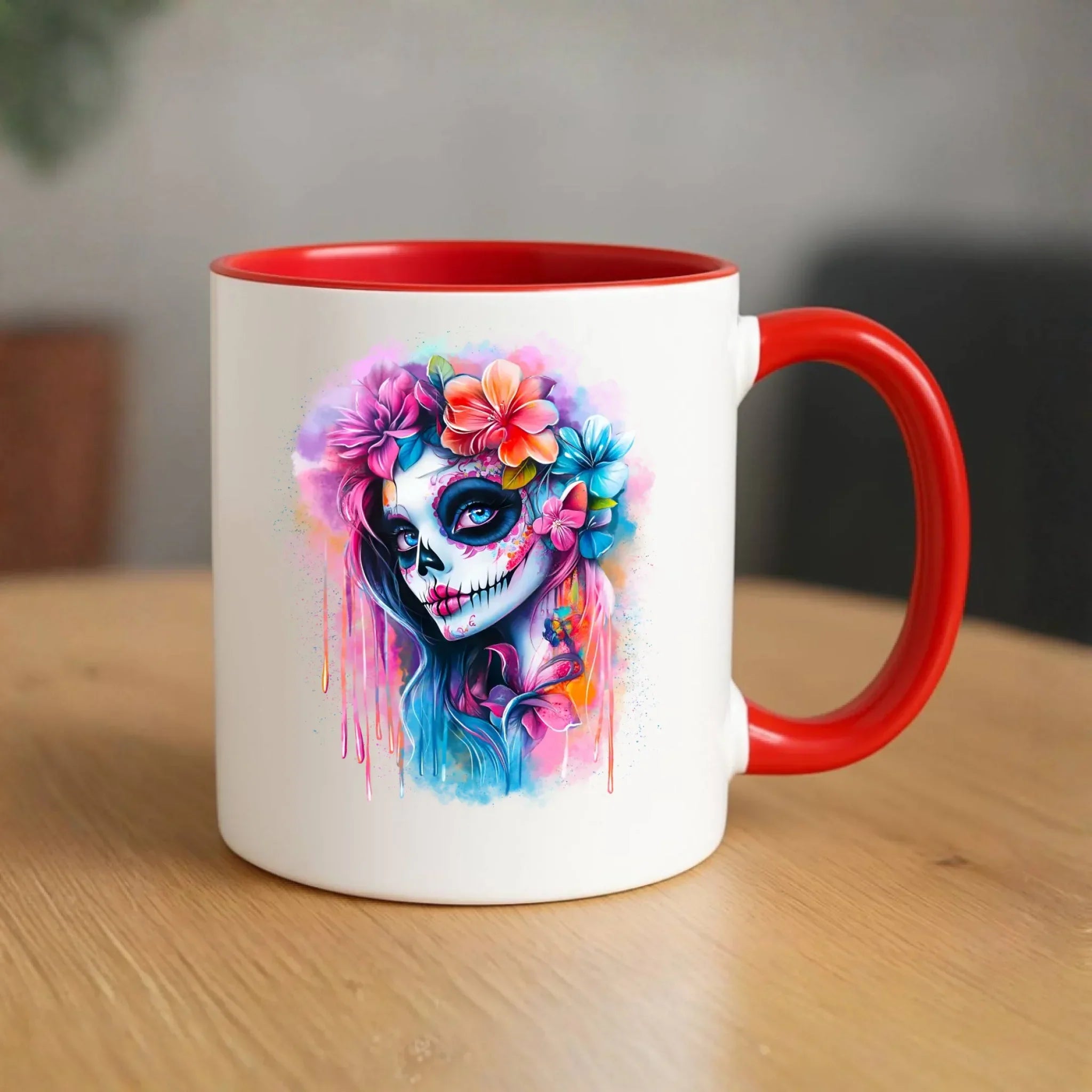 Kubek Halloween - kolorowa czaszka z kwiatami La Muerte HL05 - StoryCups.pl