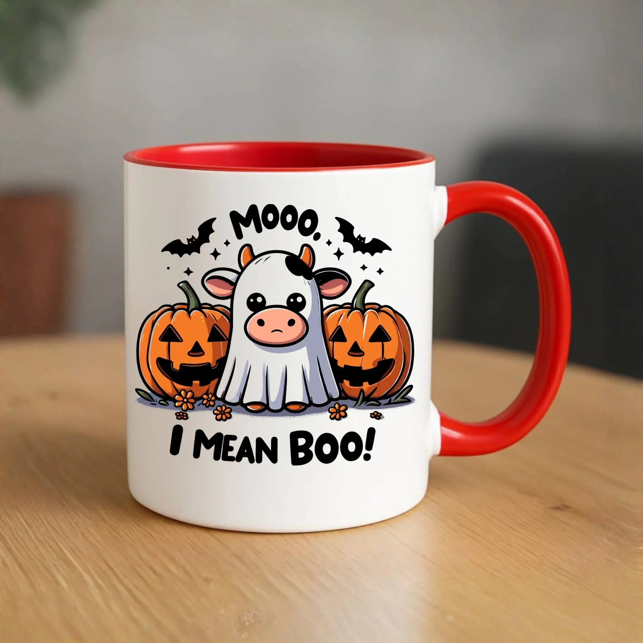 Kubek na Halloween - Mooo I mean Boo! - z dynią i duchem HL14 - StoryCups.pl