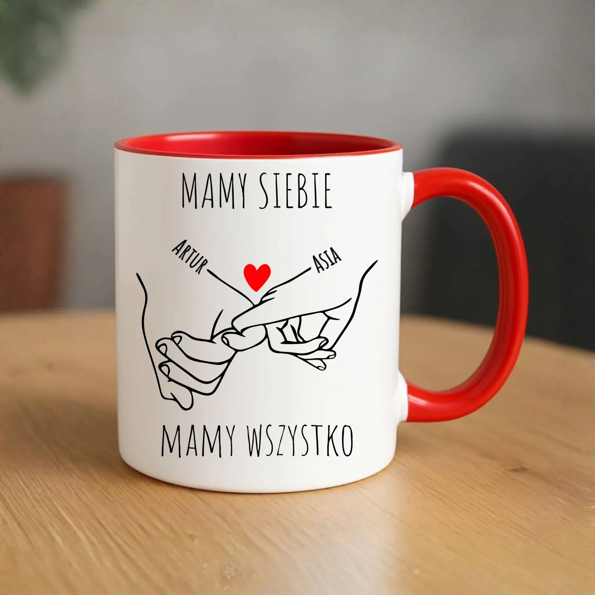 Kubek dla par - Zaplecione ręce mamy siebie mamy wszystko - personalizowany W63 - StoryCups.pl