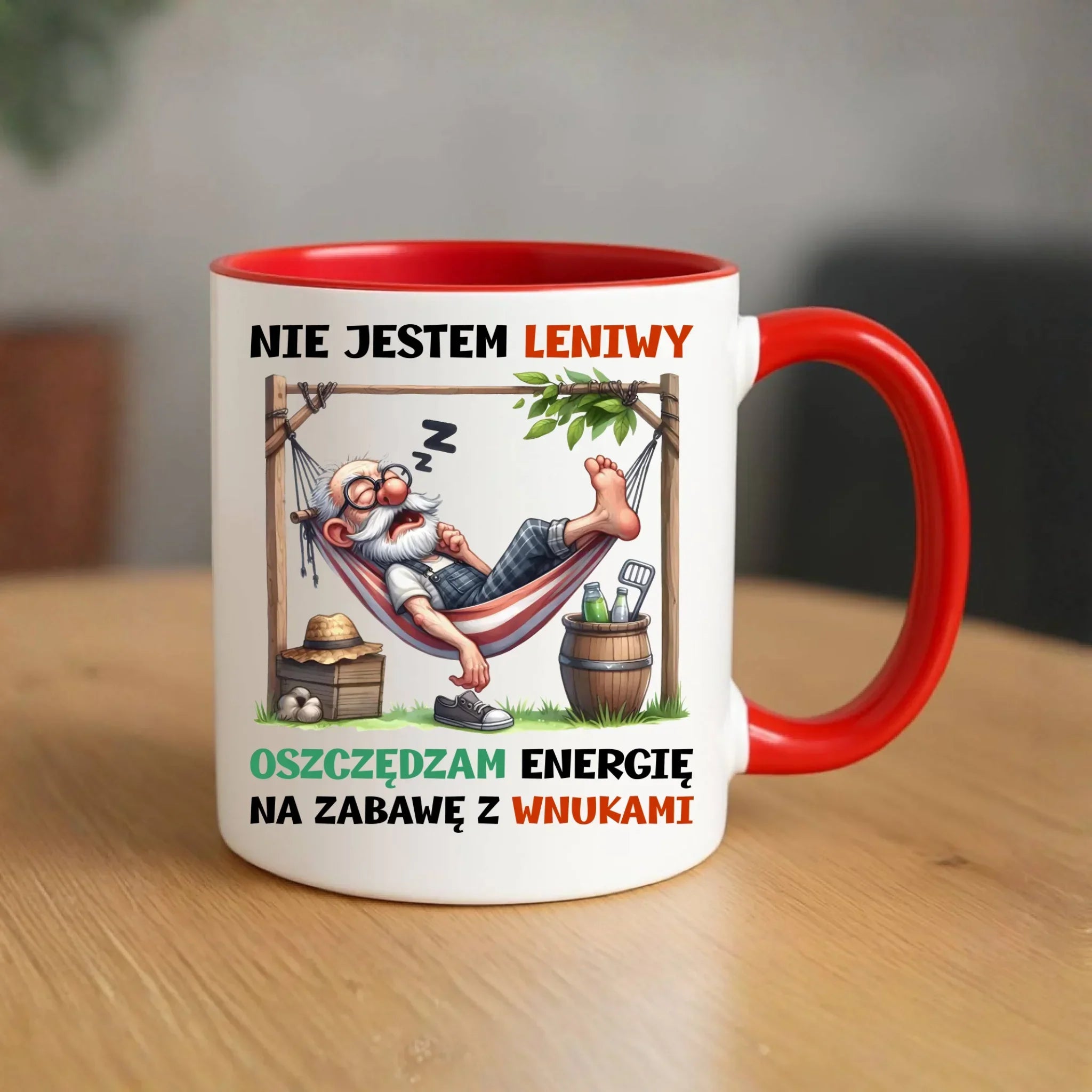 Kubek dla dziadka - Nie jestem leniwy oszczędzam energię D39 - StoryCups.pl