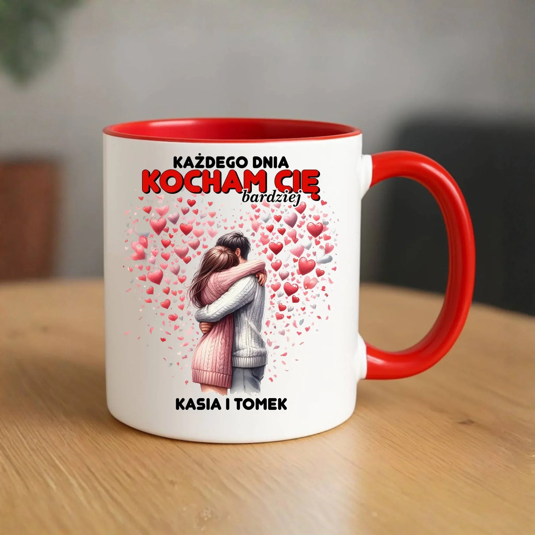 Kubek dla par - Każdego dnia kocham Cię bardziej - personalizowany W09 - StoryCups.pl