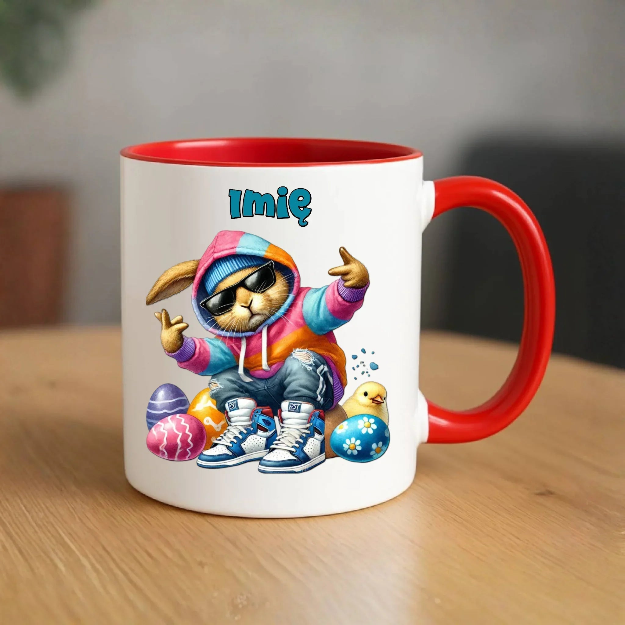 Kubek na Wielkanoc - Sigma Zając w pisankach - Prezent personalizowany WN04 - StoryCups.pl