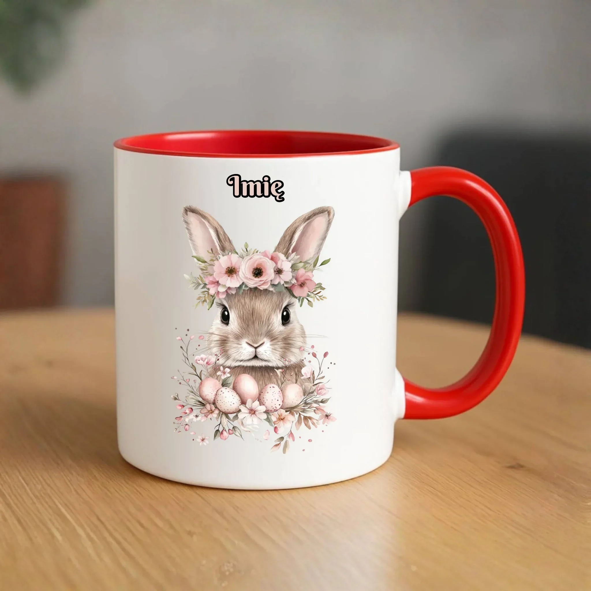Kubek na Wielkanoc - Zajączek Boho w kwiatach - Prezent personalizowany WN05 - StoryCups.pl