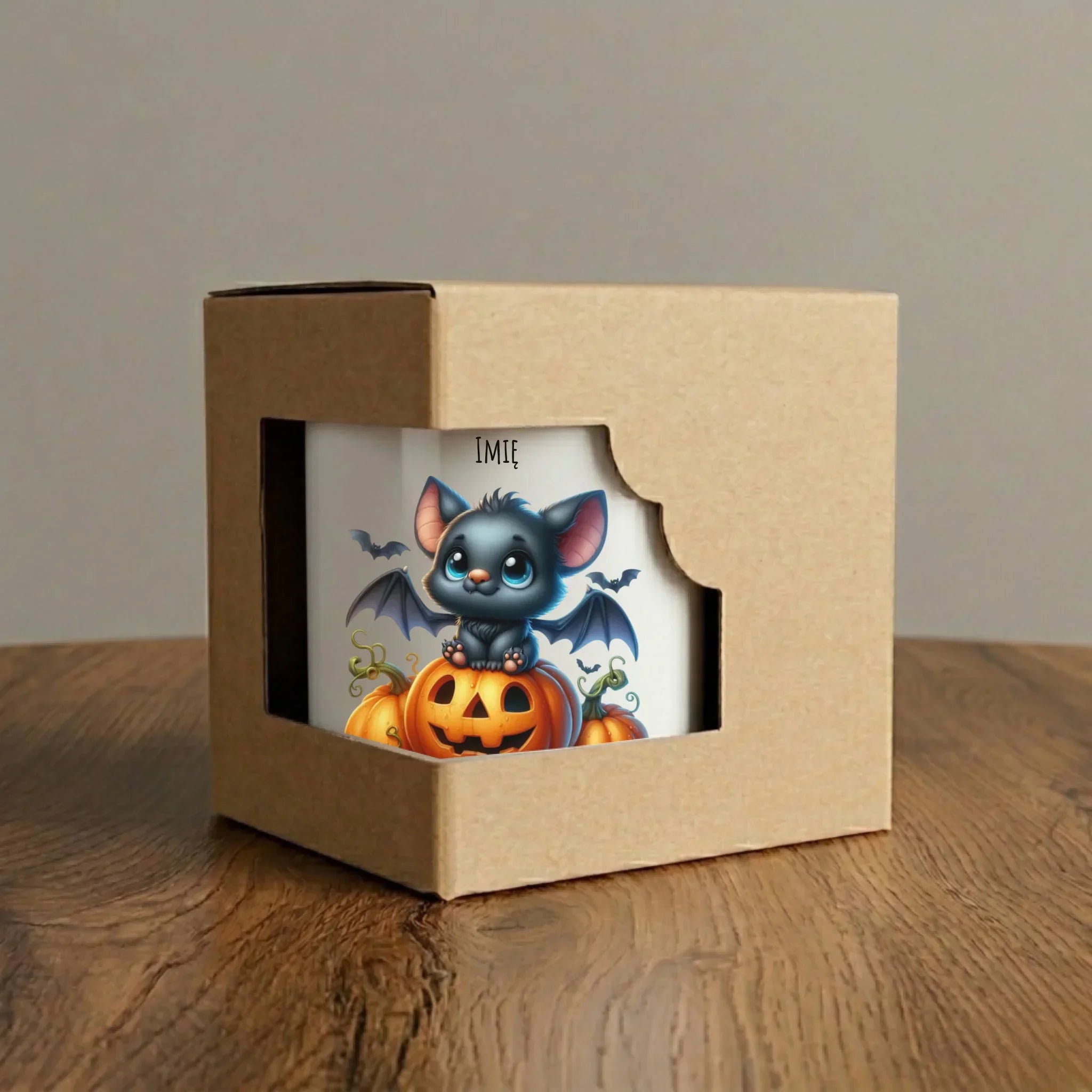 Kubek halloweenowy - Słodki nietoperz z dynią - personalizowany HL09 - StoryCups.pl