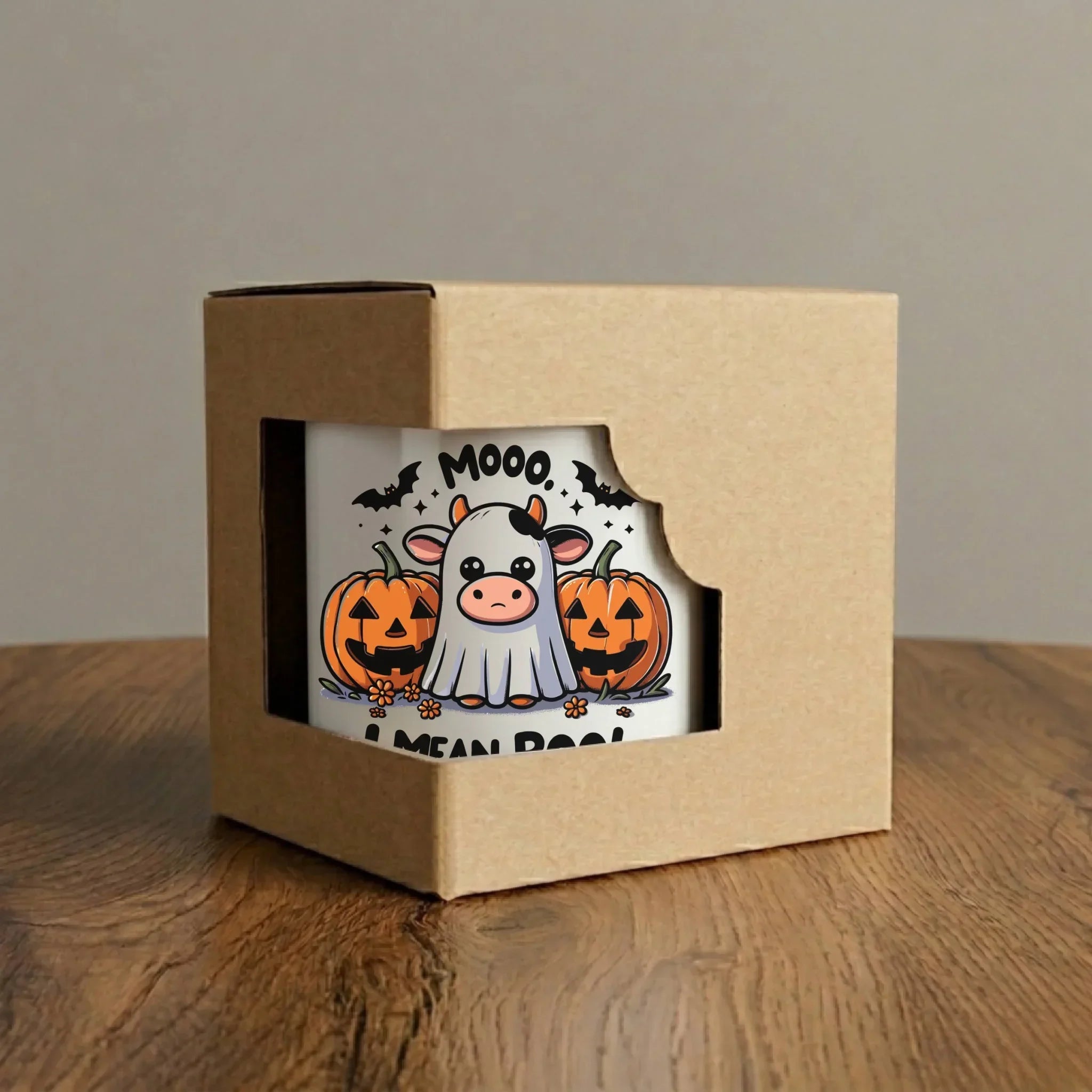 Kubek na Halloween - Mooo I mean Boo! - z dynią i duchem HL14 - StoryCups.pl