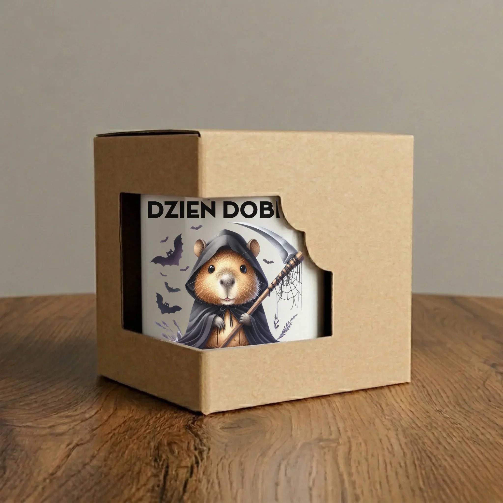 Kubek halloweenowy - Kapibara Żniwiarz - Dzień dobry - bez cenzury HL20 - StoryCups.pl