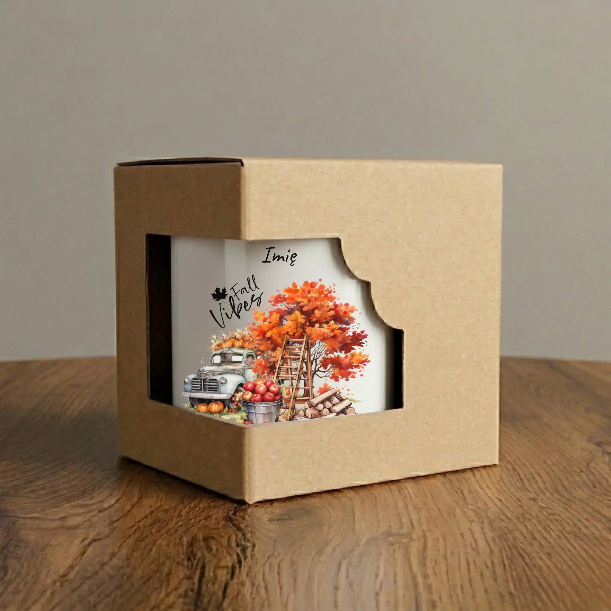 Kubek jesienny – Vintage auto dynie i jabłka – personalizowany JS07 - StoryCups.pl