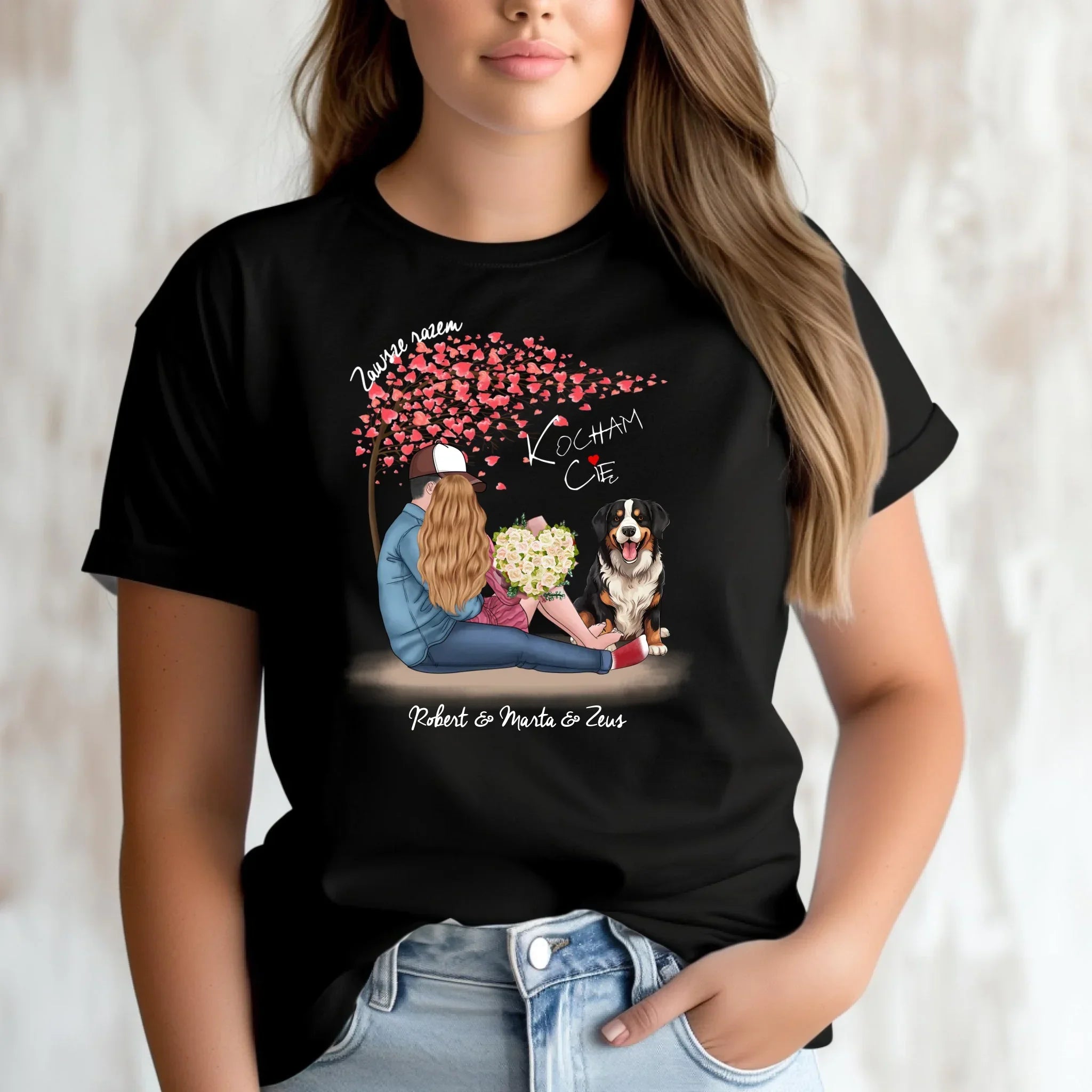 Koszulka damska dla par + Berneńczyk - Zawsze razem - personalizowana W04A - StoryCups.pl