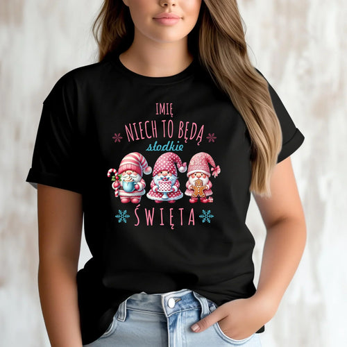 Koszulka damska świąteczna - Skrzaty Słodkie Święta - personalizowana BN57 - StoryCups.pl