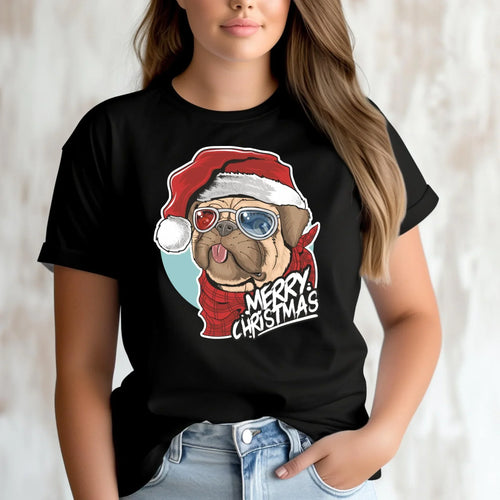 Koszulka damska świąteczna - Mops Merry Christmas BN62 - StoryCups.pl