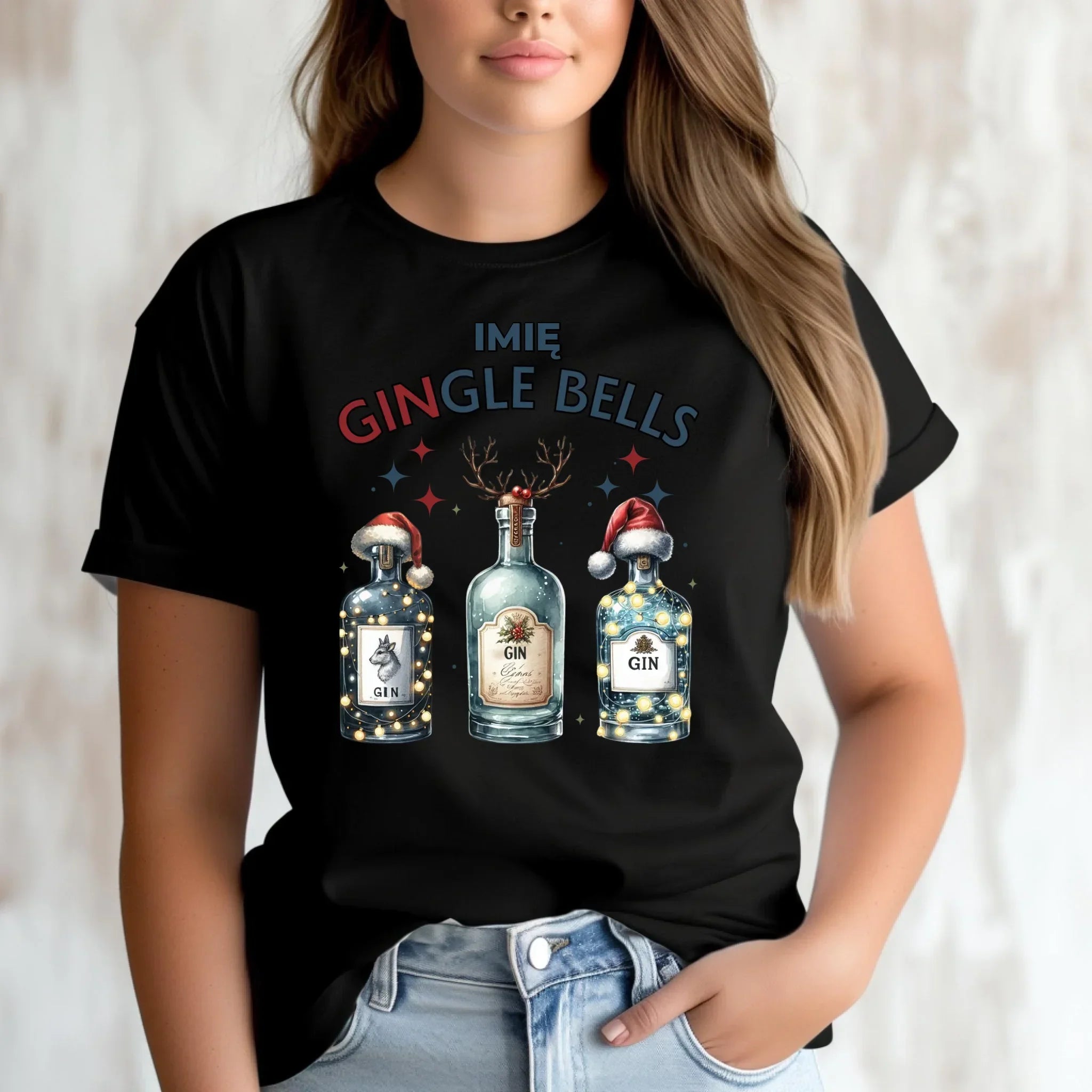Koszulka damska świąteczna - Gin Gingle bells - personalizowana BN68 - StoryCups.pl
