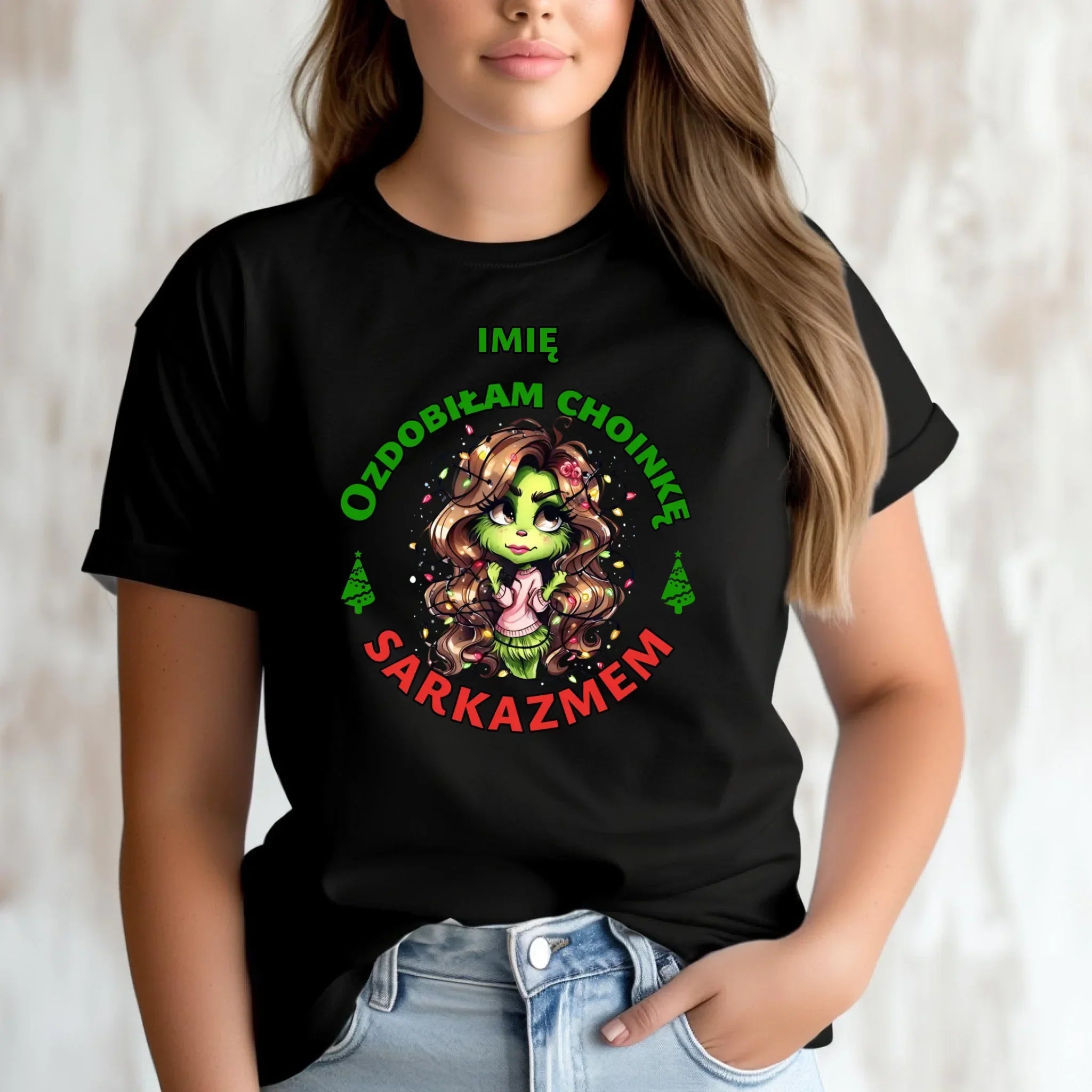 Koszulka damska świąteczna - Grinch - Ozdobiłam choinkę sarkazmem - personalizowana BN115 - StoryCups.pl
