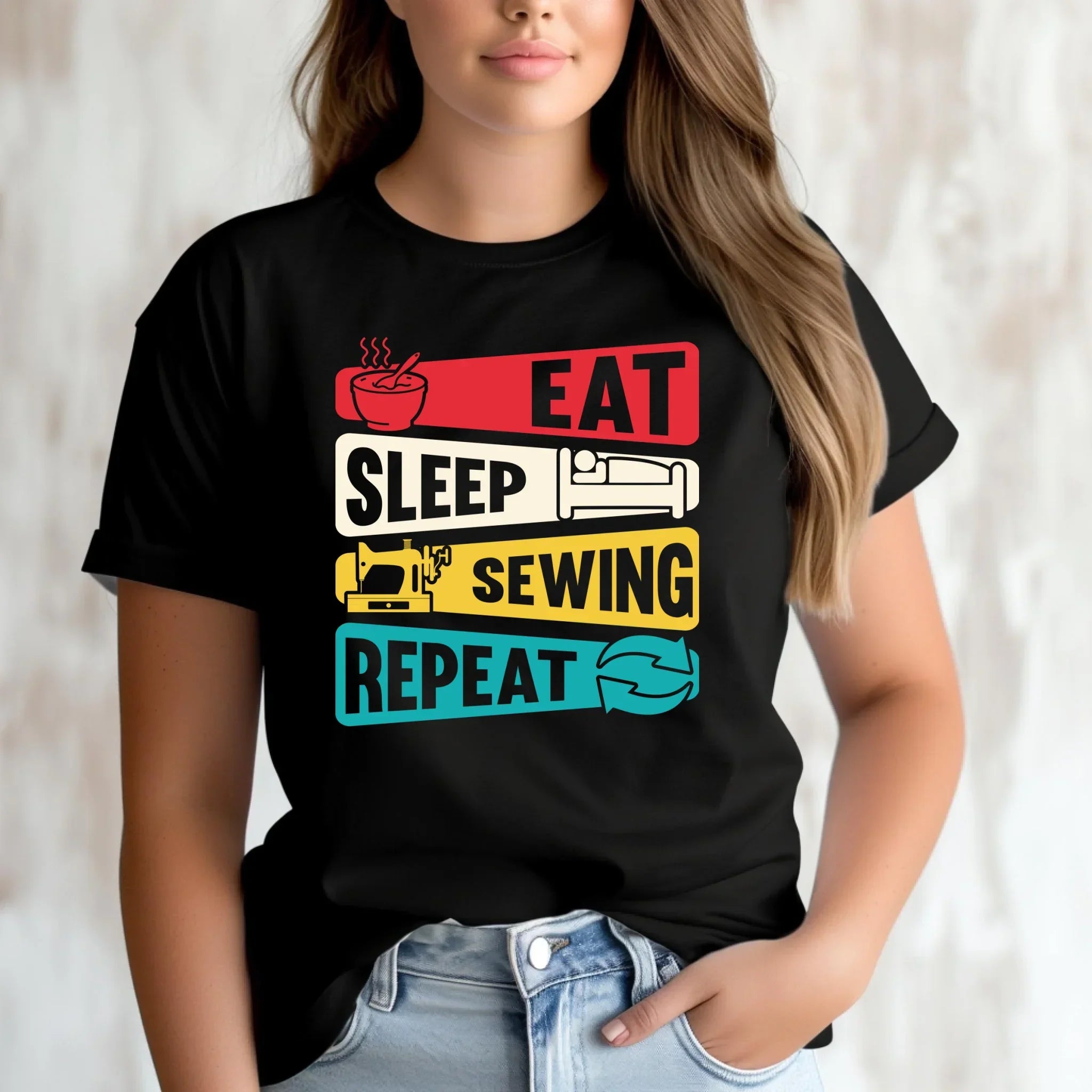 Koszulka damska szyciowa dla krawcowej - Eat sleep sewing repeat HS21 - StoryCups.pl