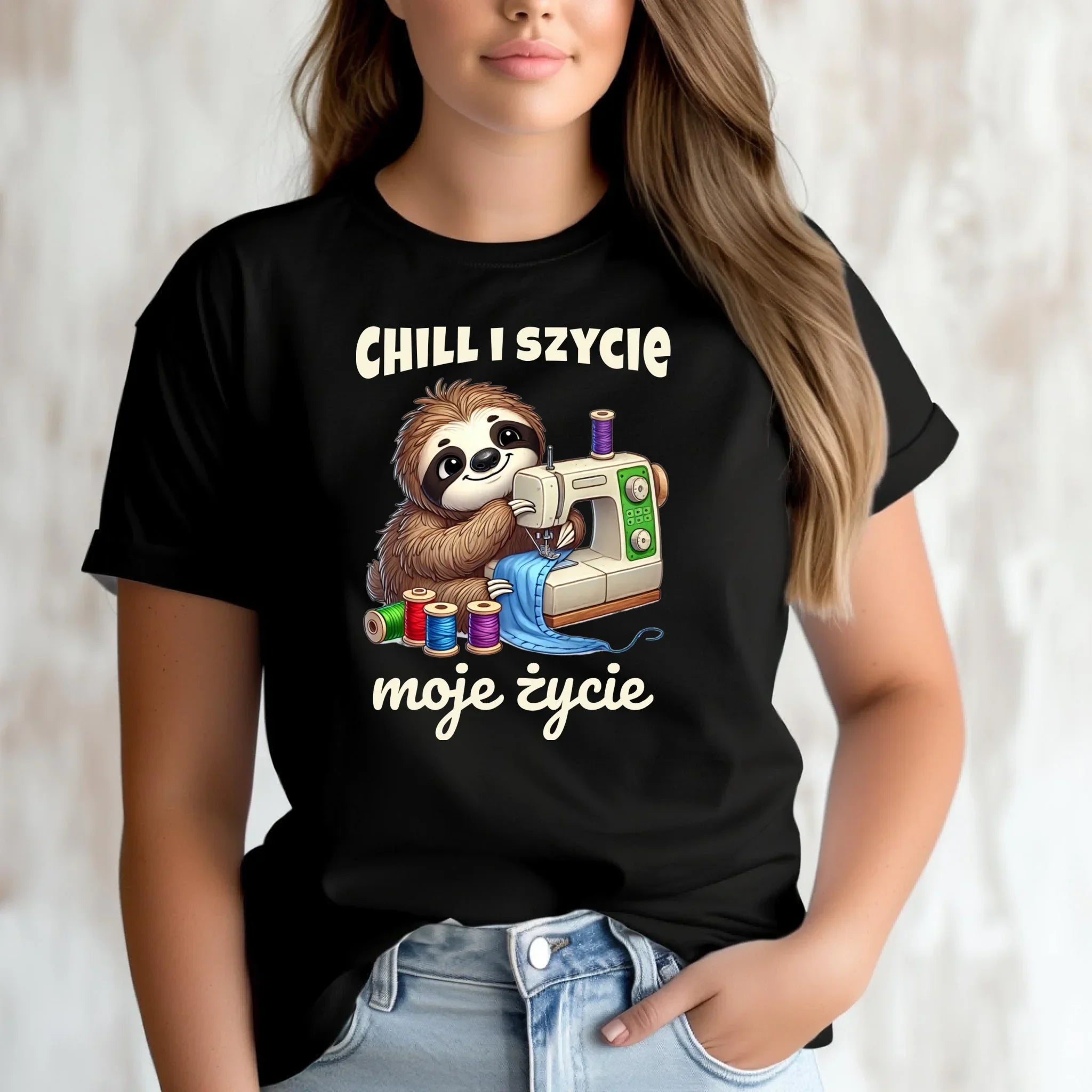Koszulka damska szyciowa dla krawcowej - Chill i szycie moje życie HS17 - StoryCups.pl