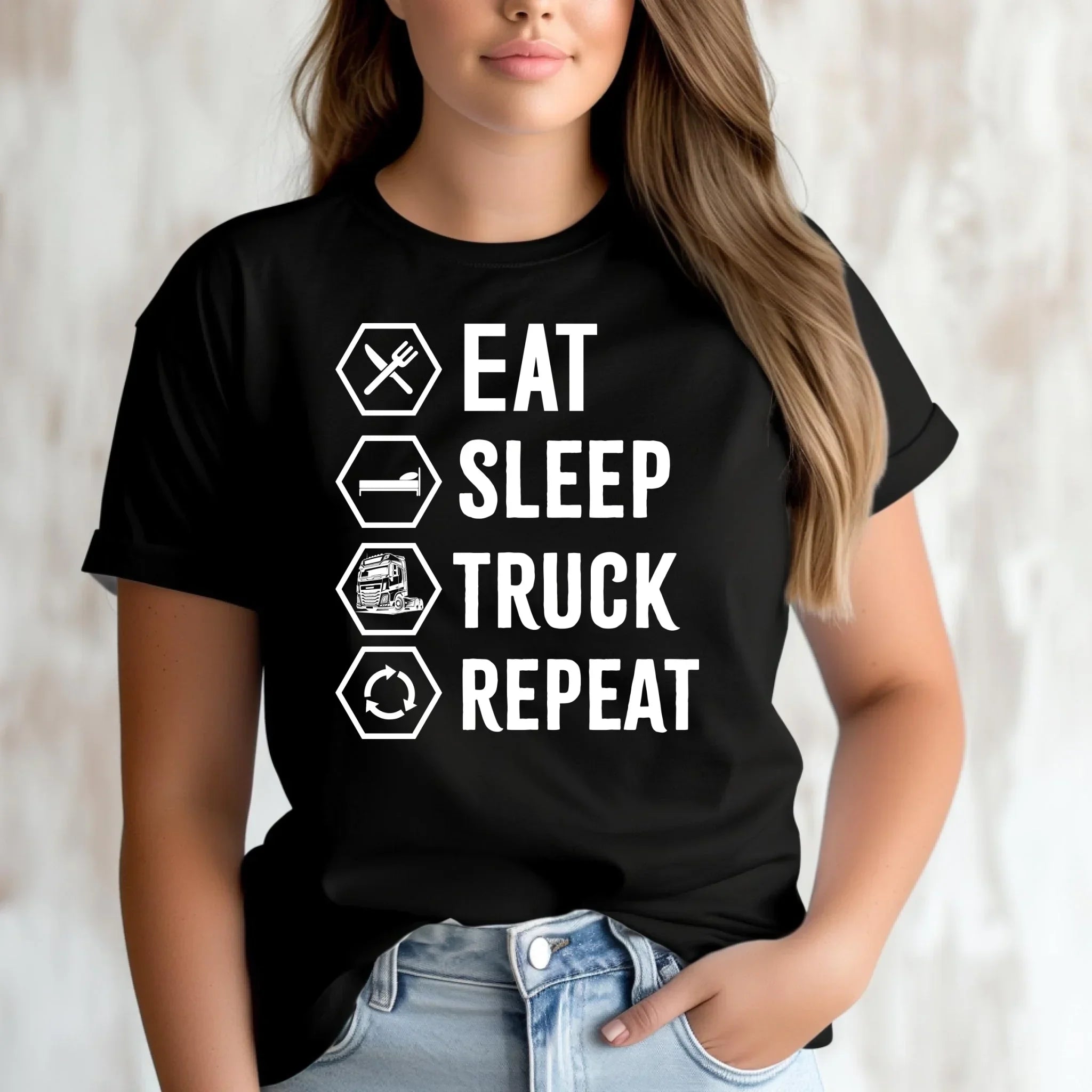 Koszulka damska dla kierowcy ciężarówki - Eat Sleep Truck Repeat ZKT05 - StoryCups.pl