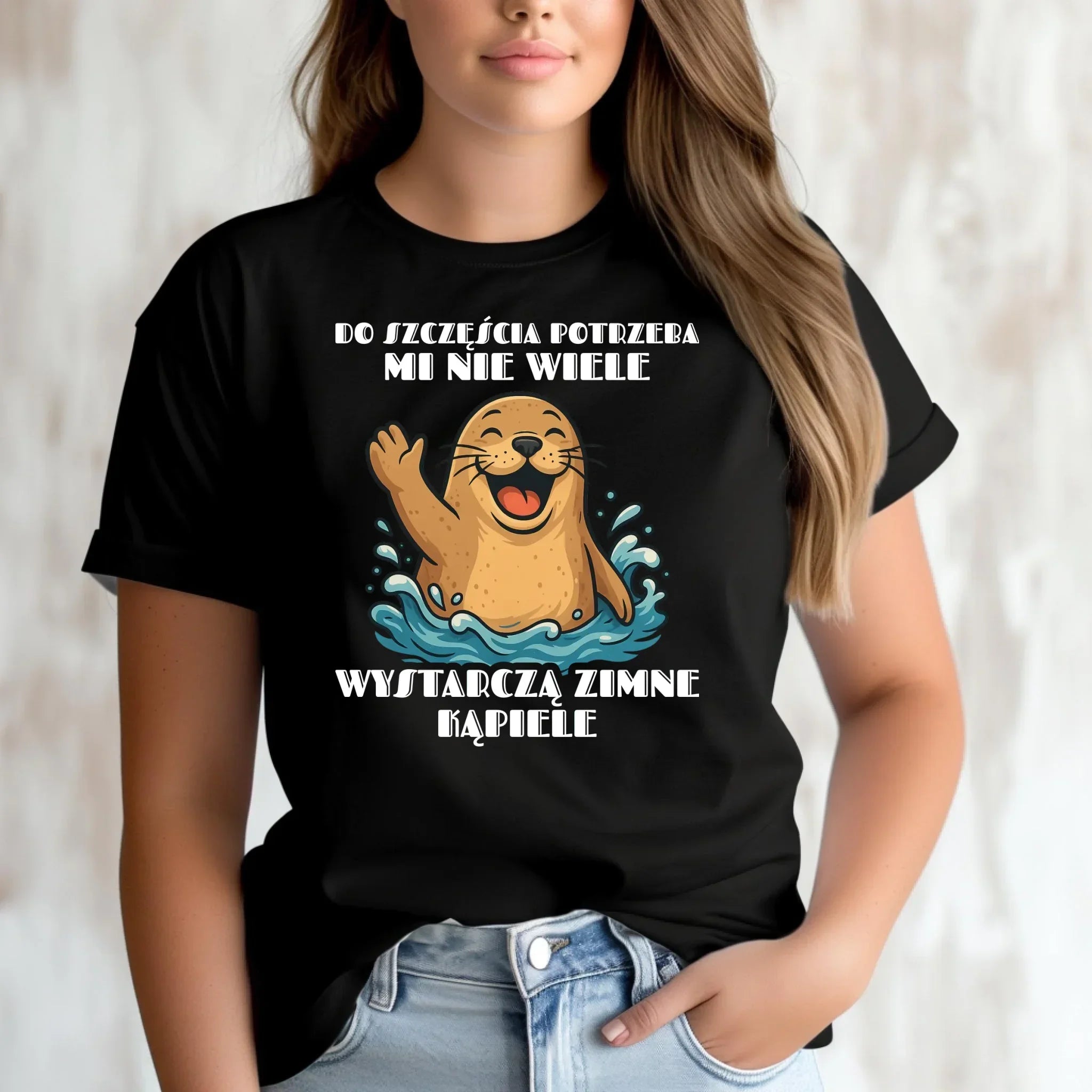 Koszulka damska - prezent dla morsa - Do szczęścia potrzeba mi nie wiele HM06 - StoryCups.pl