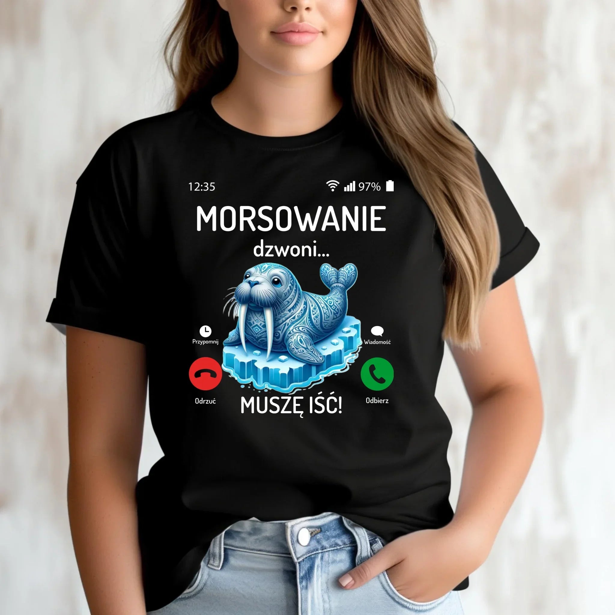 Koszulka damska - prezent dla morsa - Morsowanie dzwoni muszę iść - Mors HM04 - StoryCups.pl