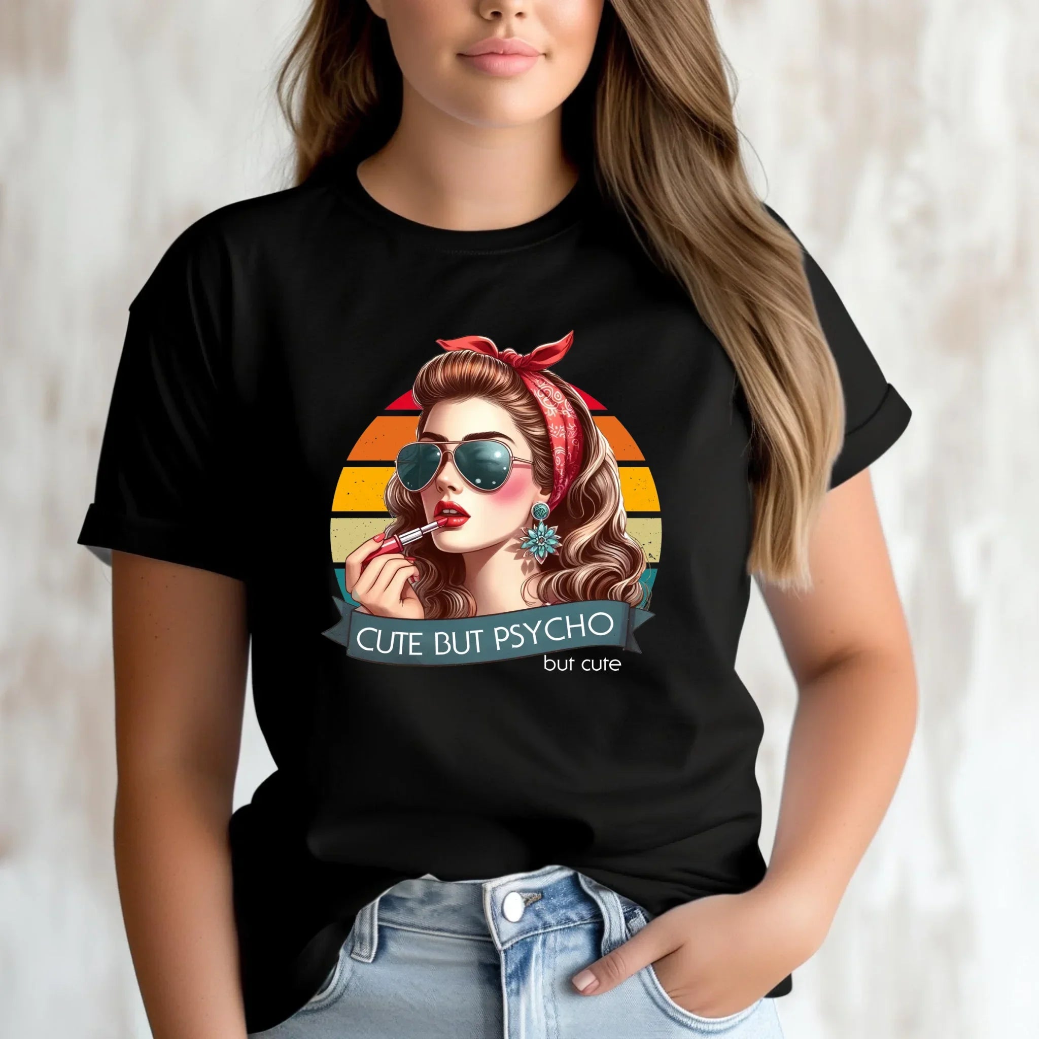Koszulka damska – Cute but psycho - w stylu retro DZ09 - StoryCups.pl