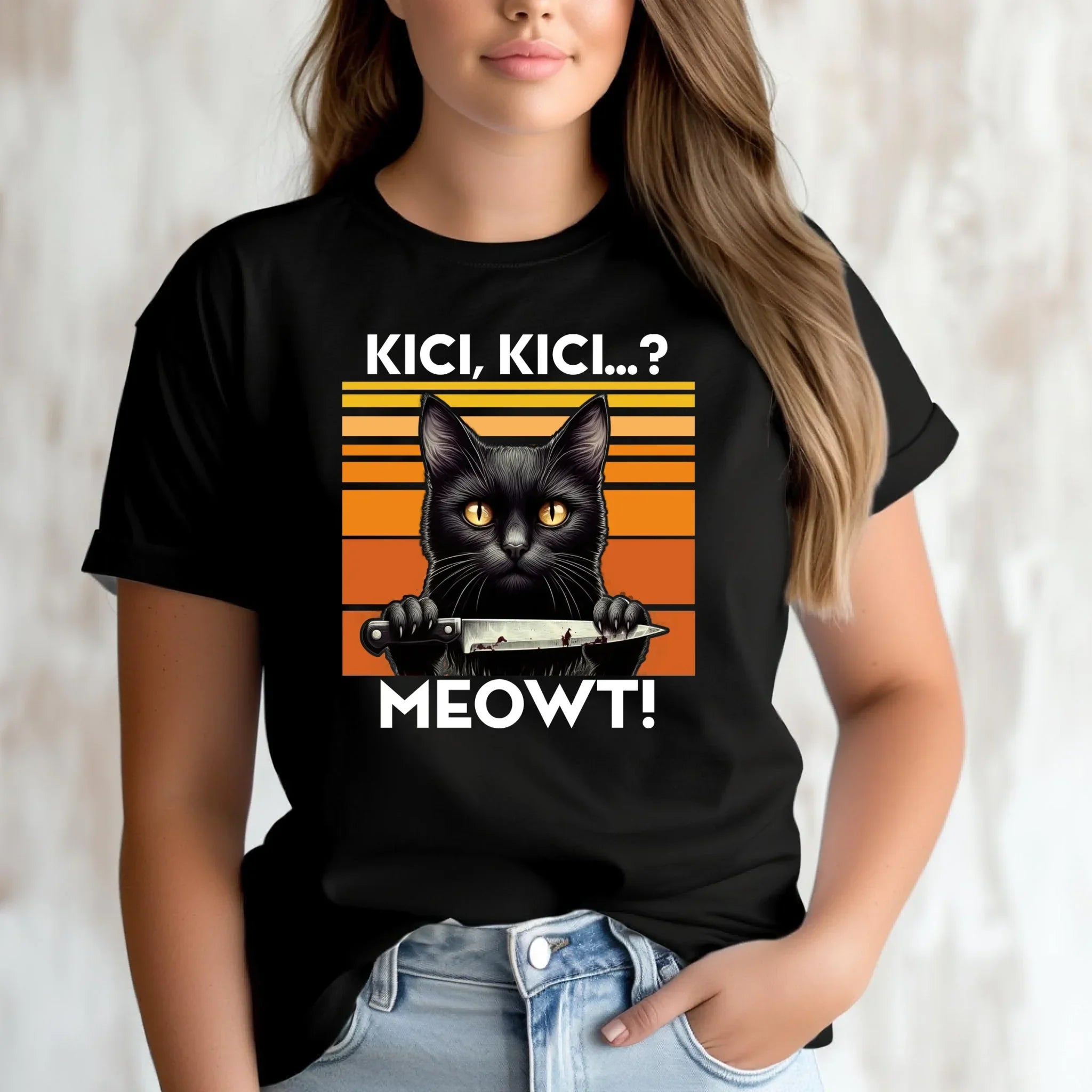 Koszulka damska - Kot z nożem - Kici, kici... MEOWT! HL17 - StoryCups.pl