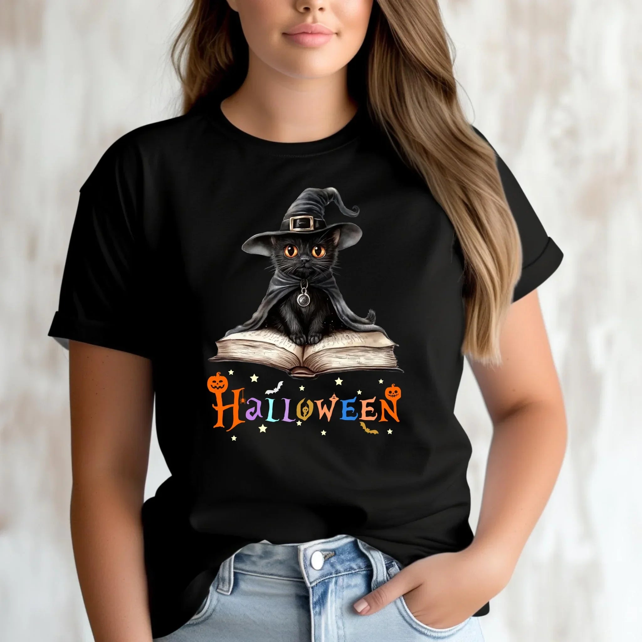Koszulka damska na Halloween - Kot Czarodziej HL06 - StoryCups.pl