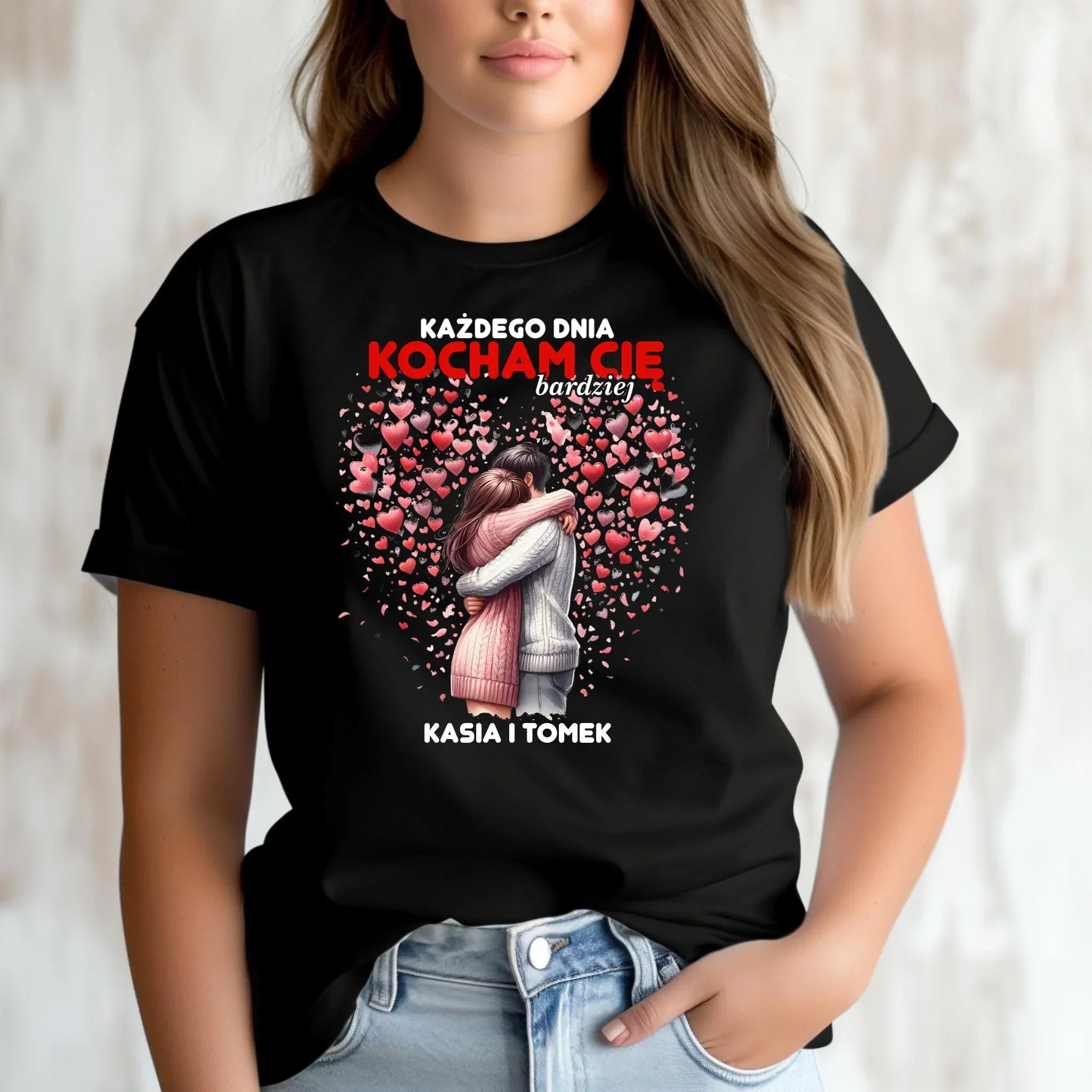 Koszulka damska dla par - Każdego dnia kocham Cię bardziej - personalizowana W09 - StoryCups.pl