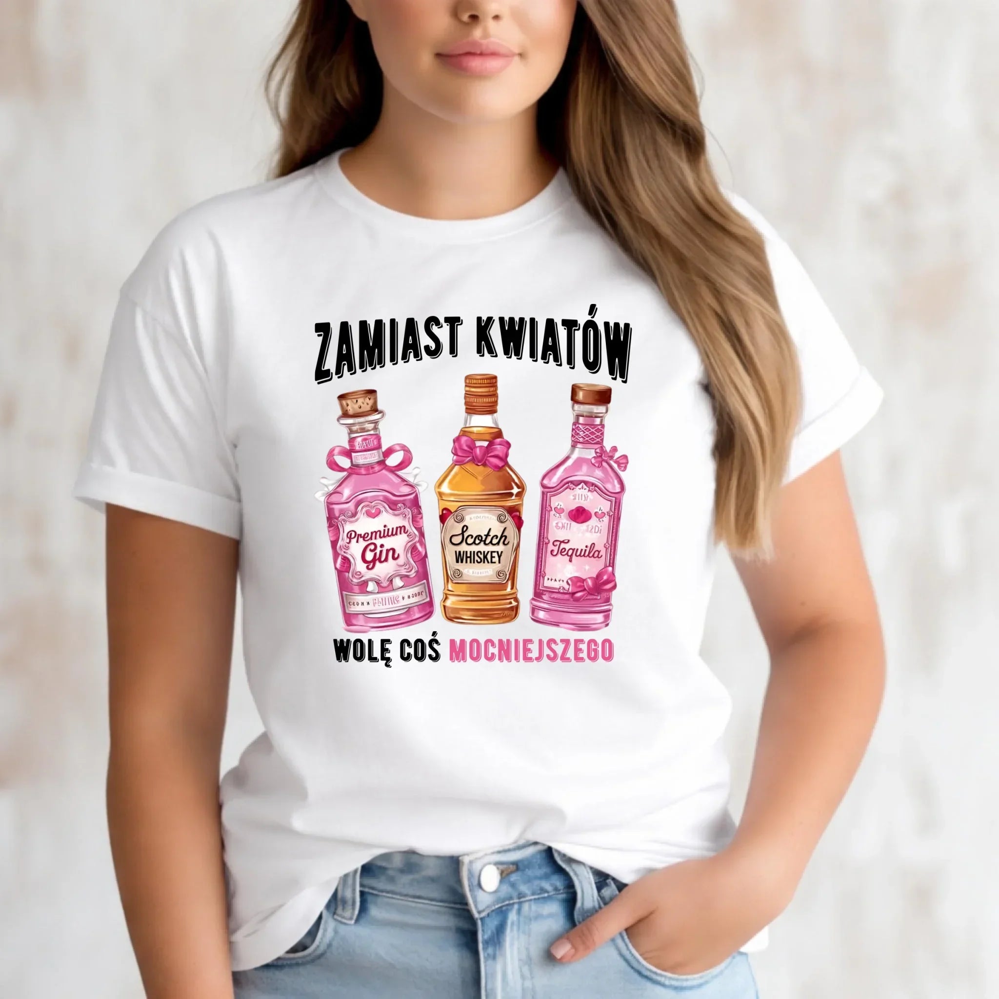 Koszulka damska - Zamiast kwiatów wolę coś mocniejszego W42 - StoryCups.pl