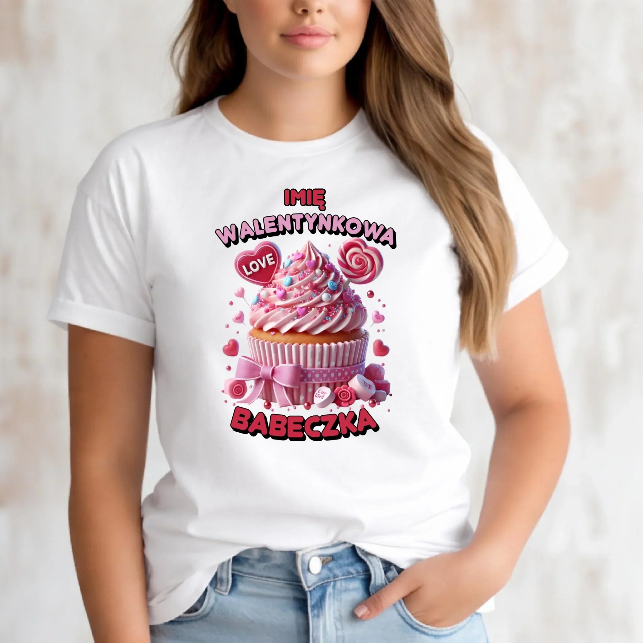 Koszulka damska na Walentynki - Walentynkowa Babeczka - personalizowana W21 - StoryCups.pl