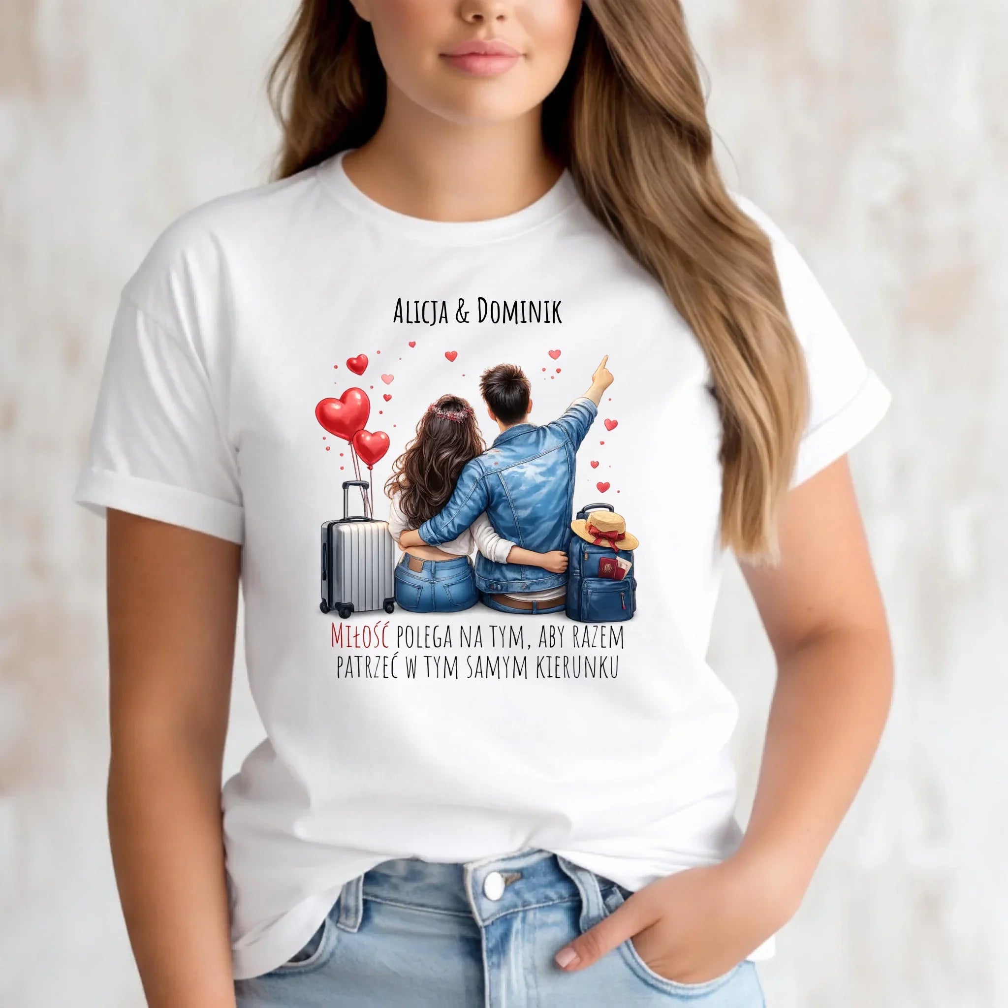 Koszulka damska dla par - Para w podróży miłość - personalizowana W12 - StoryCups.pl