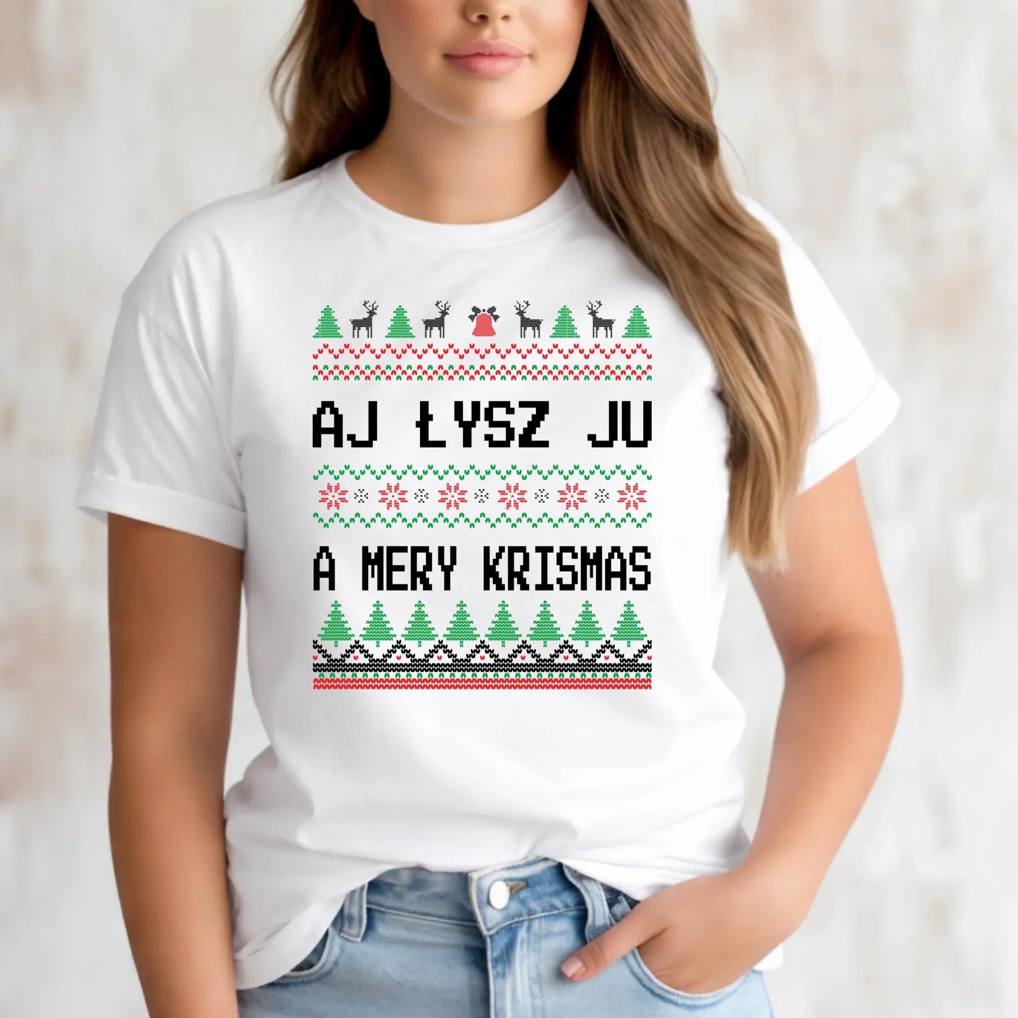 Koszulka damska świąteczna - Aj łysz ju a mery krismas BN12 - StoryCups.pl