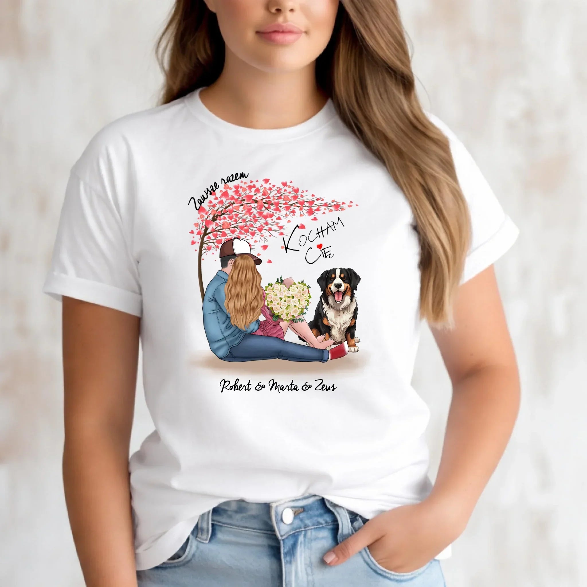 Koszulka damska dla par + Berneńczyk - Zawsze razem - personalizowana W04A - StoryCups.pl