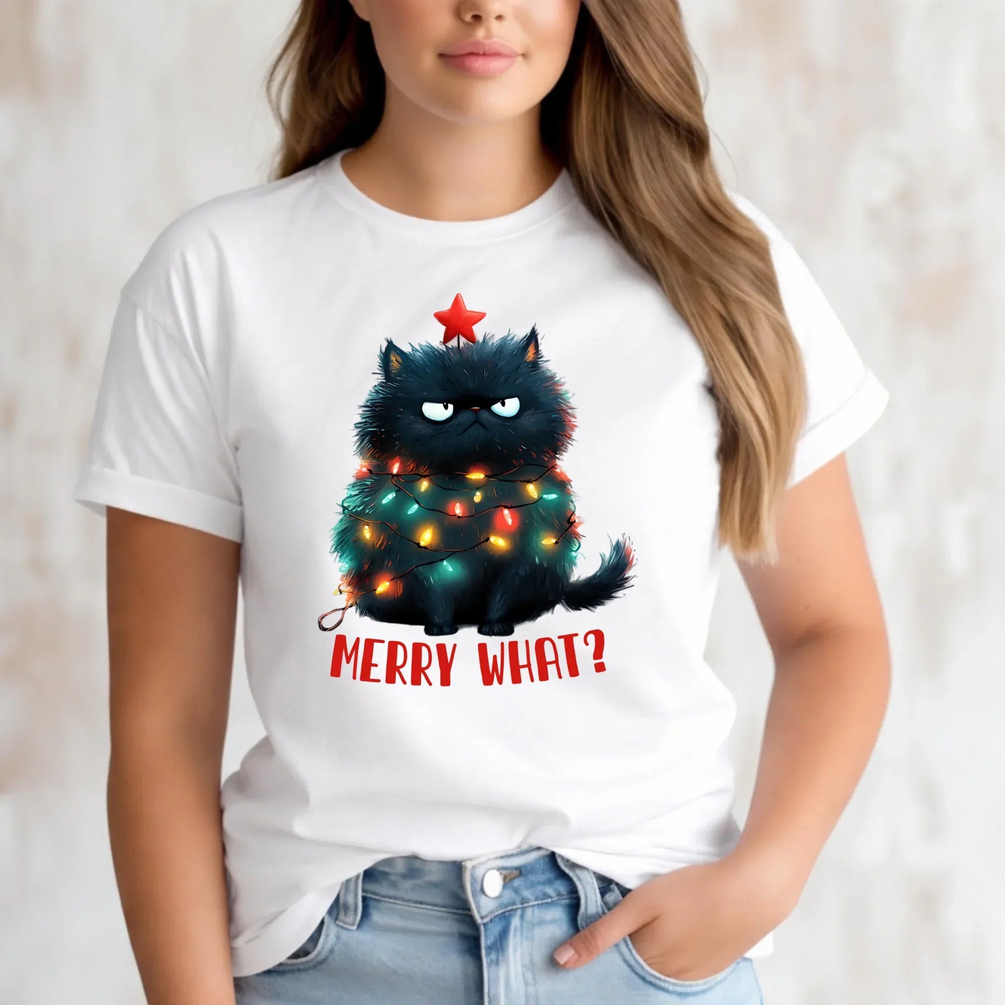 Koszulka damska świąteczna - Grumpy Cat Merry what? BN37 - StoryCups.pl