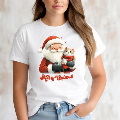 Koszulka damska świąteczna - prezent dla kociary - Merry Catmas BN38 - StoryCups.pl