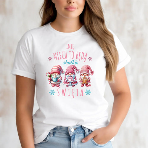 Koszulka damska świąteczna - Skrzaty Słodkie Święta - personalizowana BN57 - StoryCups.pl