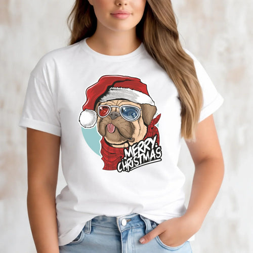 Koszulka damska świąteczna - Mops Merry Christmas BN62 - StoryCups.pl