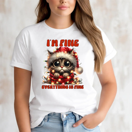 Koszulka damska świąteczna - Kotek I'm fine everything is fine BN67 - StoryCups.pl