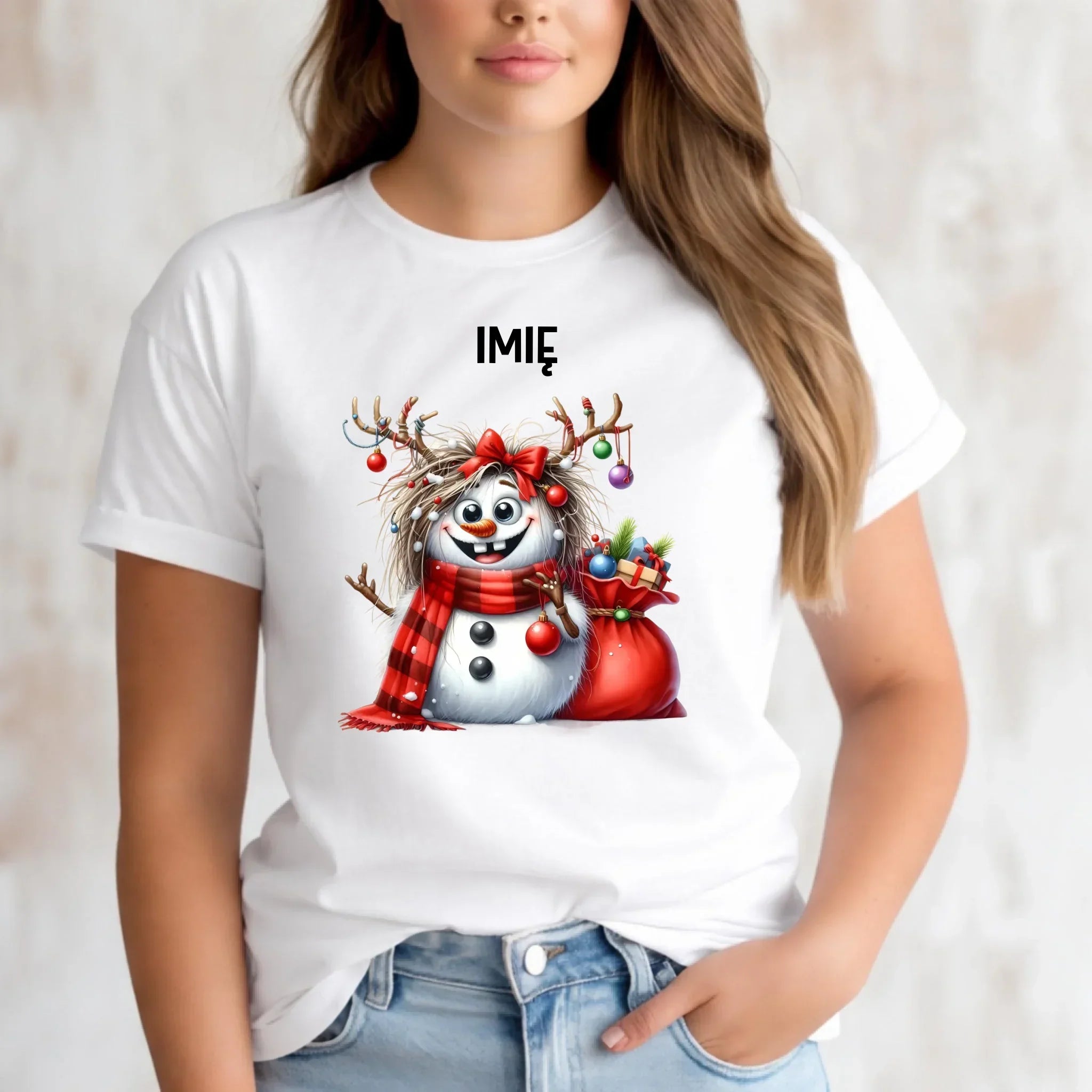 Koszulka damska świąteczna - Bałwanek - personalizowana BN70 - StoryCups.pl