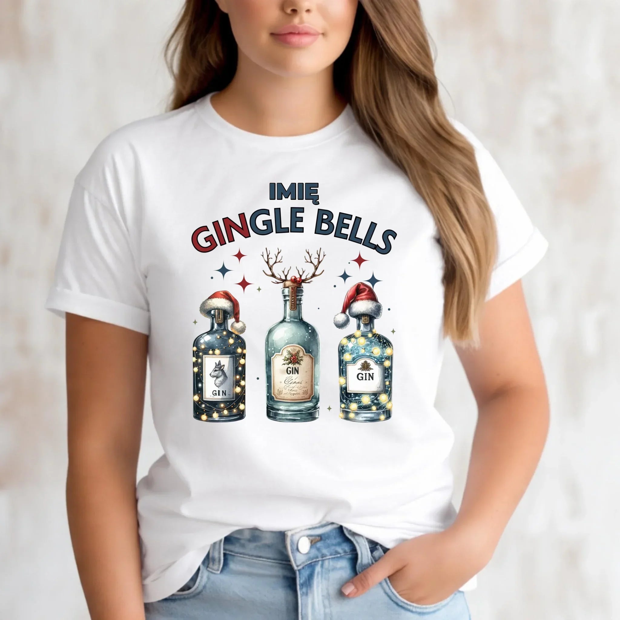 Koszulka damska świąteczna - Gin Gingle bells - personalizowana BN68 - StoryCups.pl