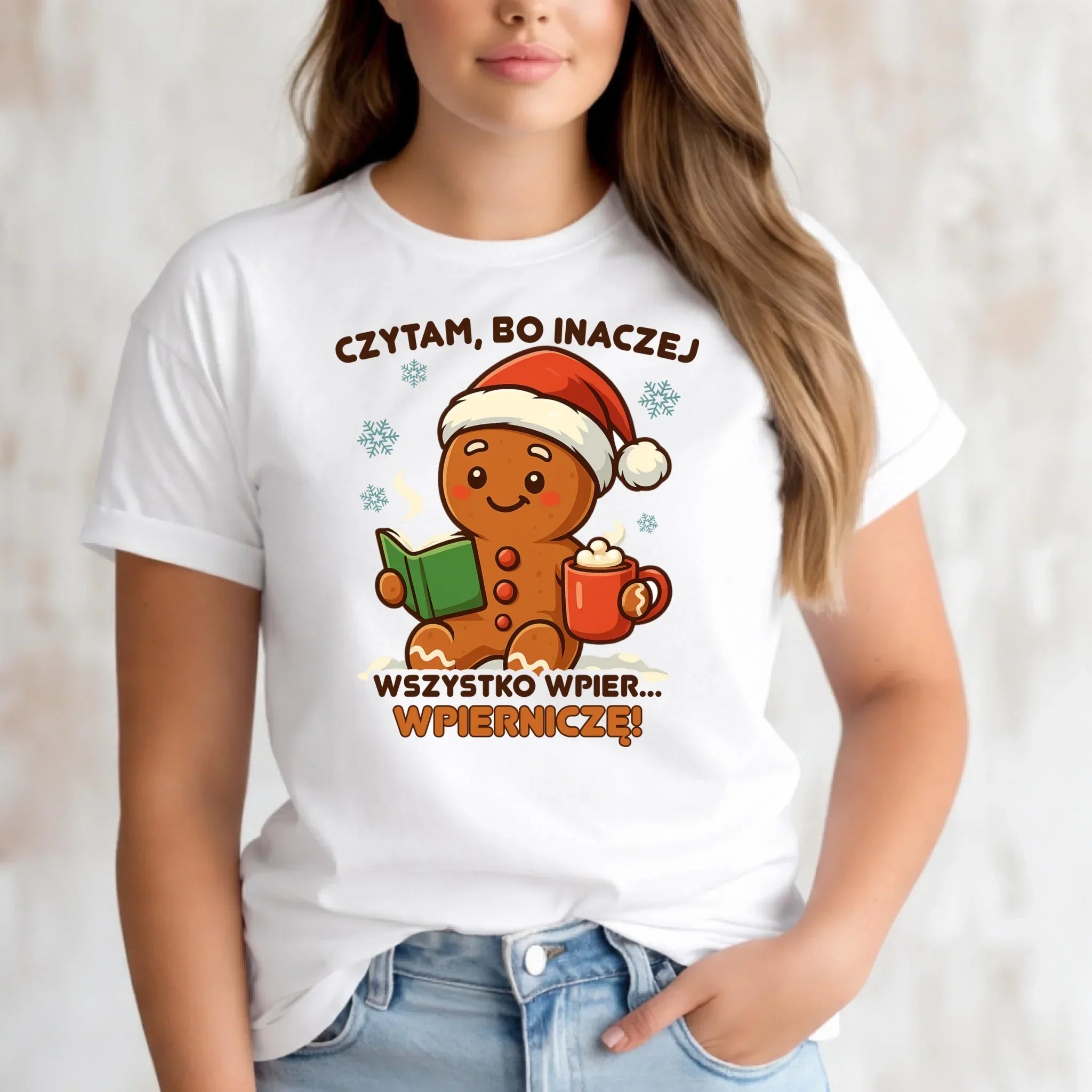 Koszulka damska świąteczna - Czytam, bo inaczej wszystko wpier... wpierniczę BN79 - StoryCups.pl