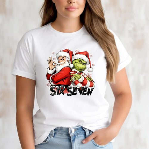 Koszulka damska świąteczna - Mikołaj i Grinch six seven 67 BN148 - StoryCups.pl