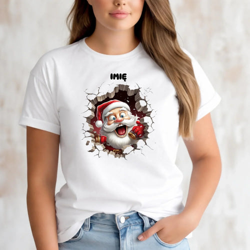Koszulka damska świąteczna - Mikołaj 3D - personalizowana BN85 - StoryCups.pl
