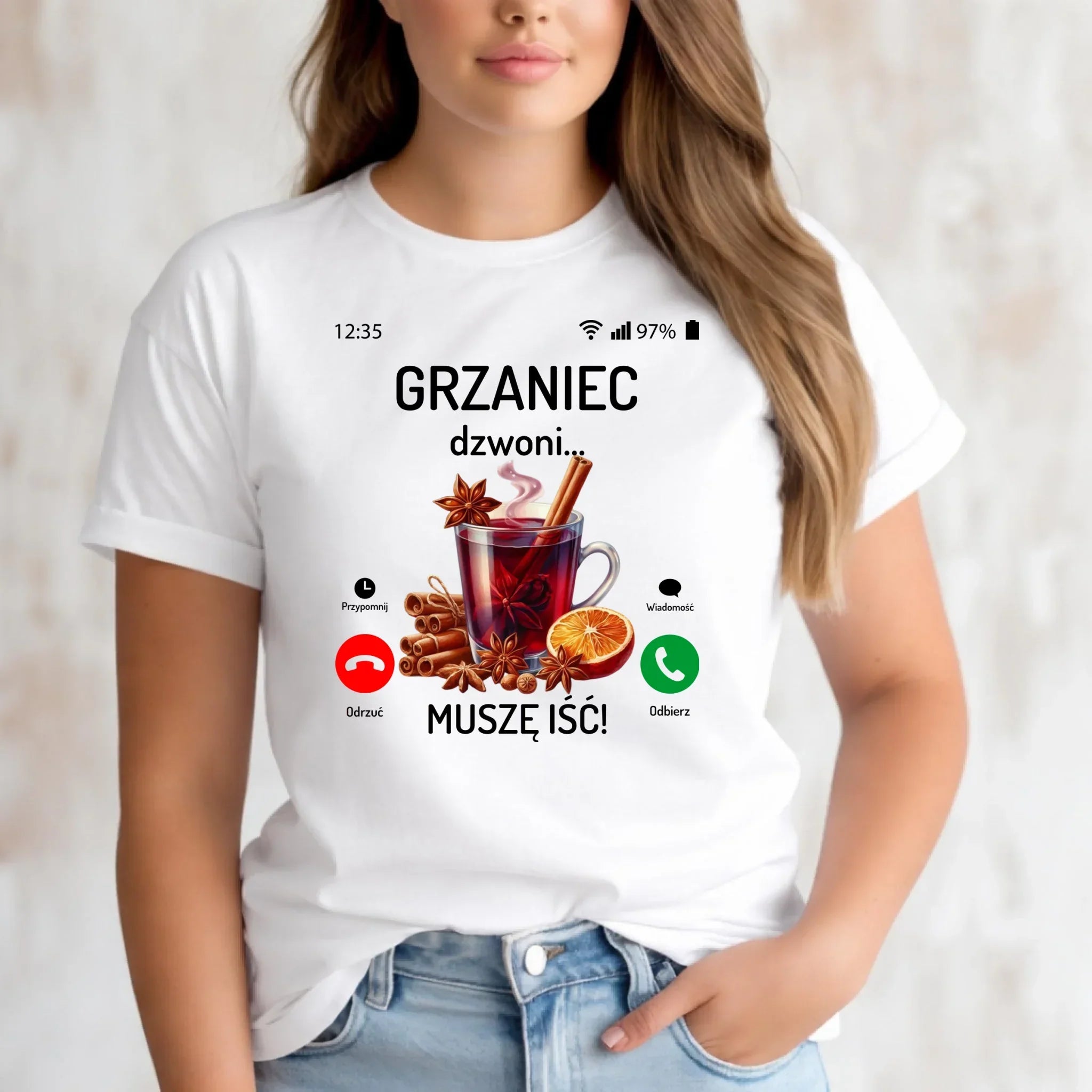 Koszulka damska świąteczna - Grzaniec dzwoni, muszę iść BN127 - StoryCups.pl