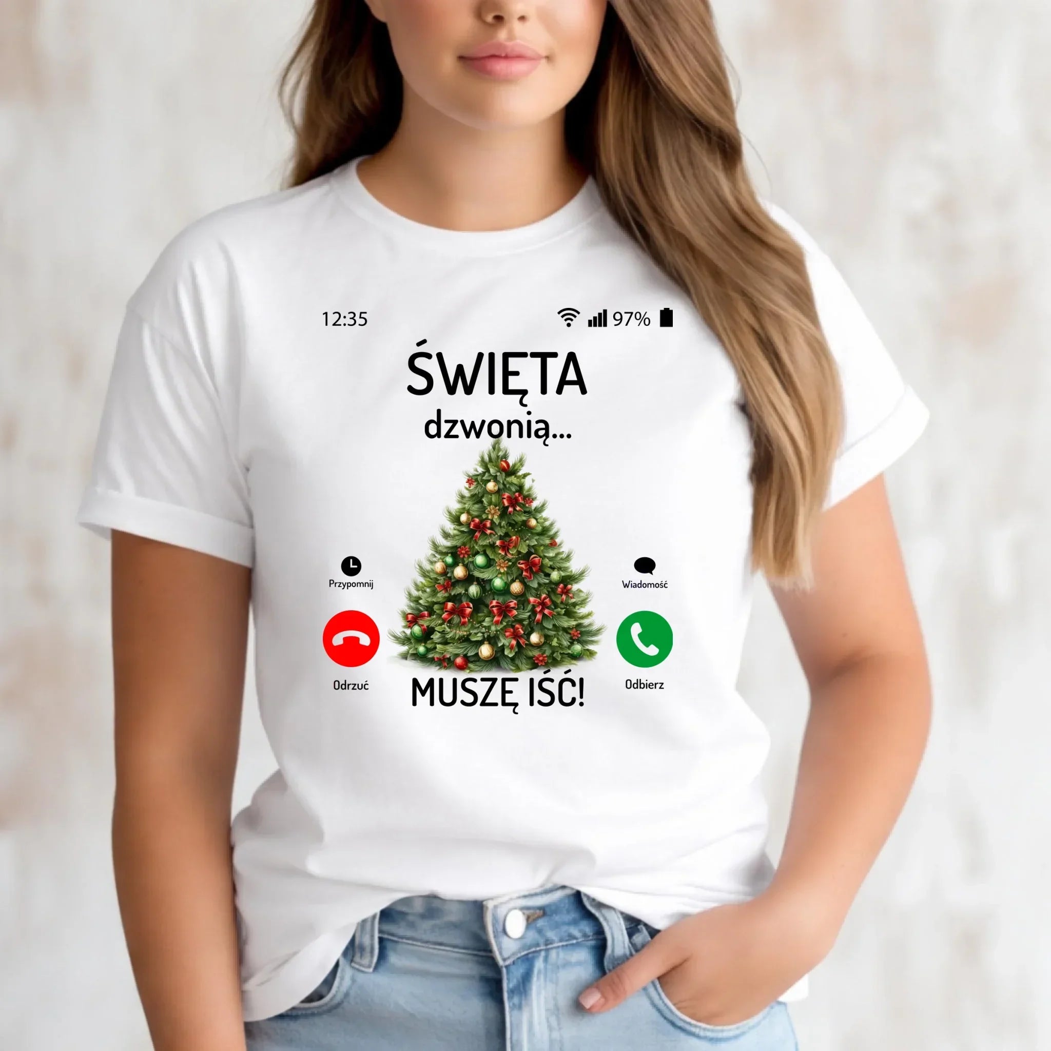 Koszulka damska świąteczna - Choinka Święta dzwonią muszę iść BN124 - StoryCups.pl