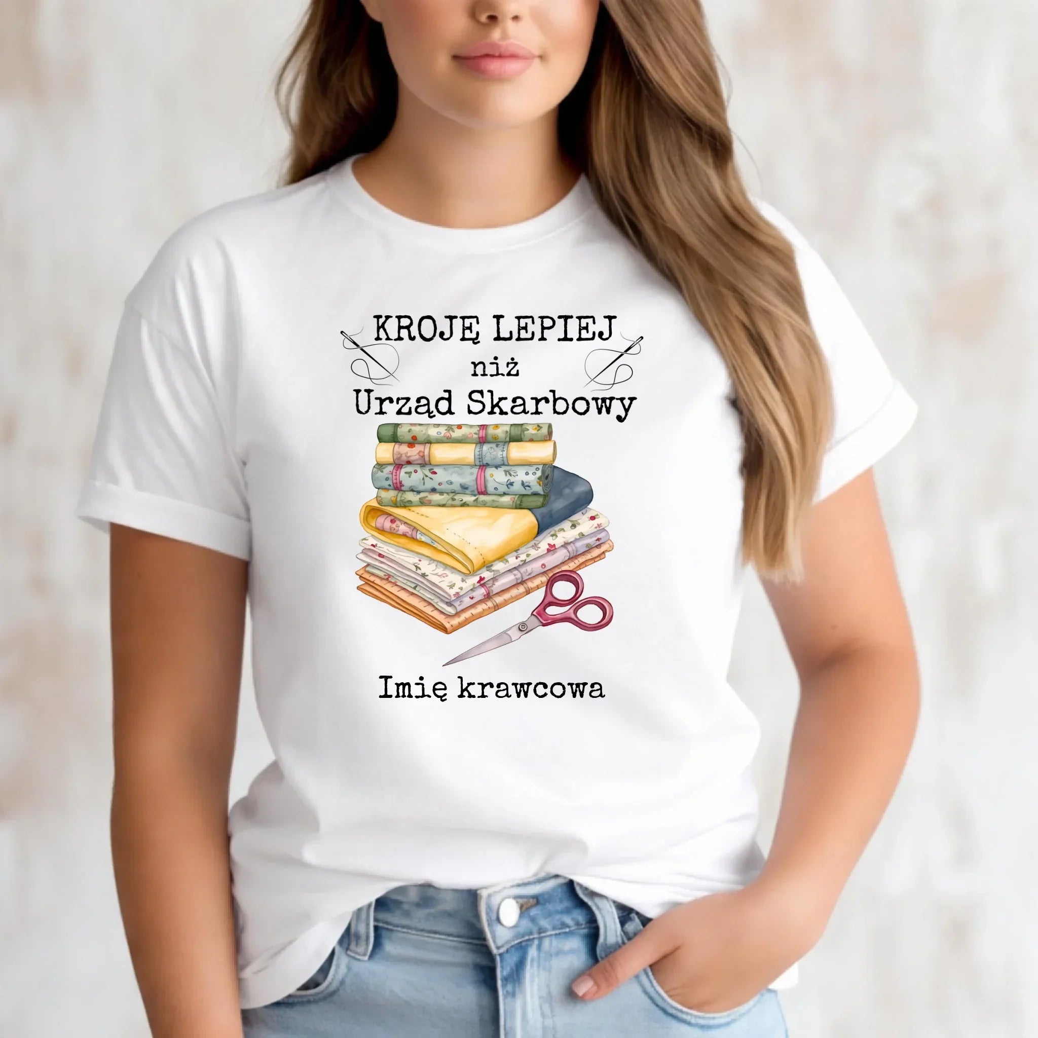 Koszulka damska szyciowa dla krawcowej - Kroję lepiej niż US - personalizowana HS33 - StoryCups.pl