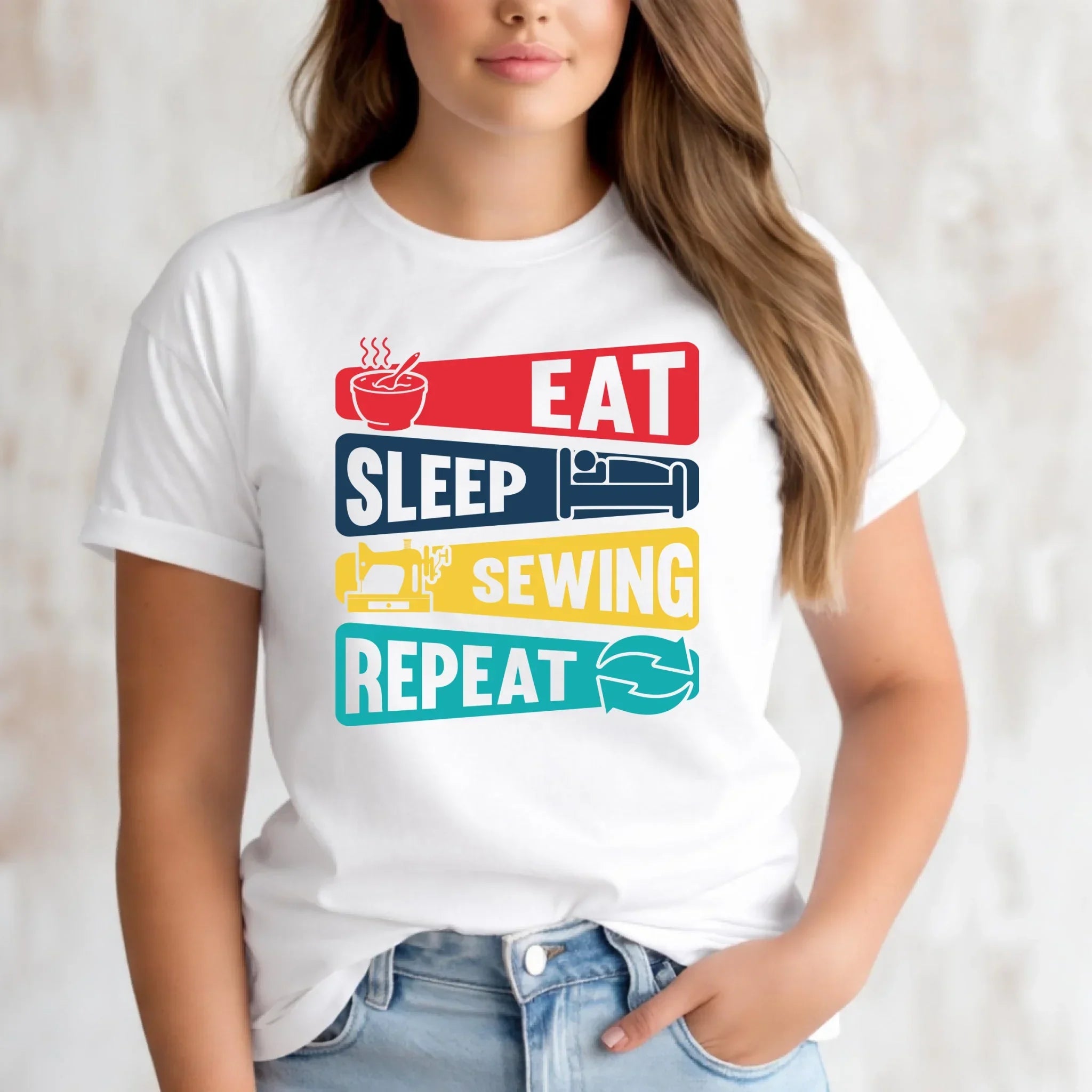 Koszulka damska szyciowa dla krawcowej - Eat sleep sewing repeat HS21 - StoryCups.pl