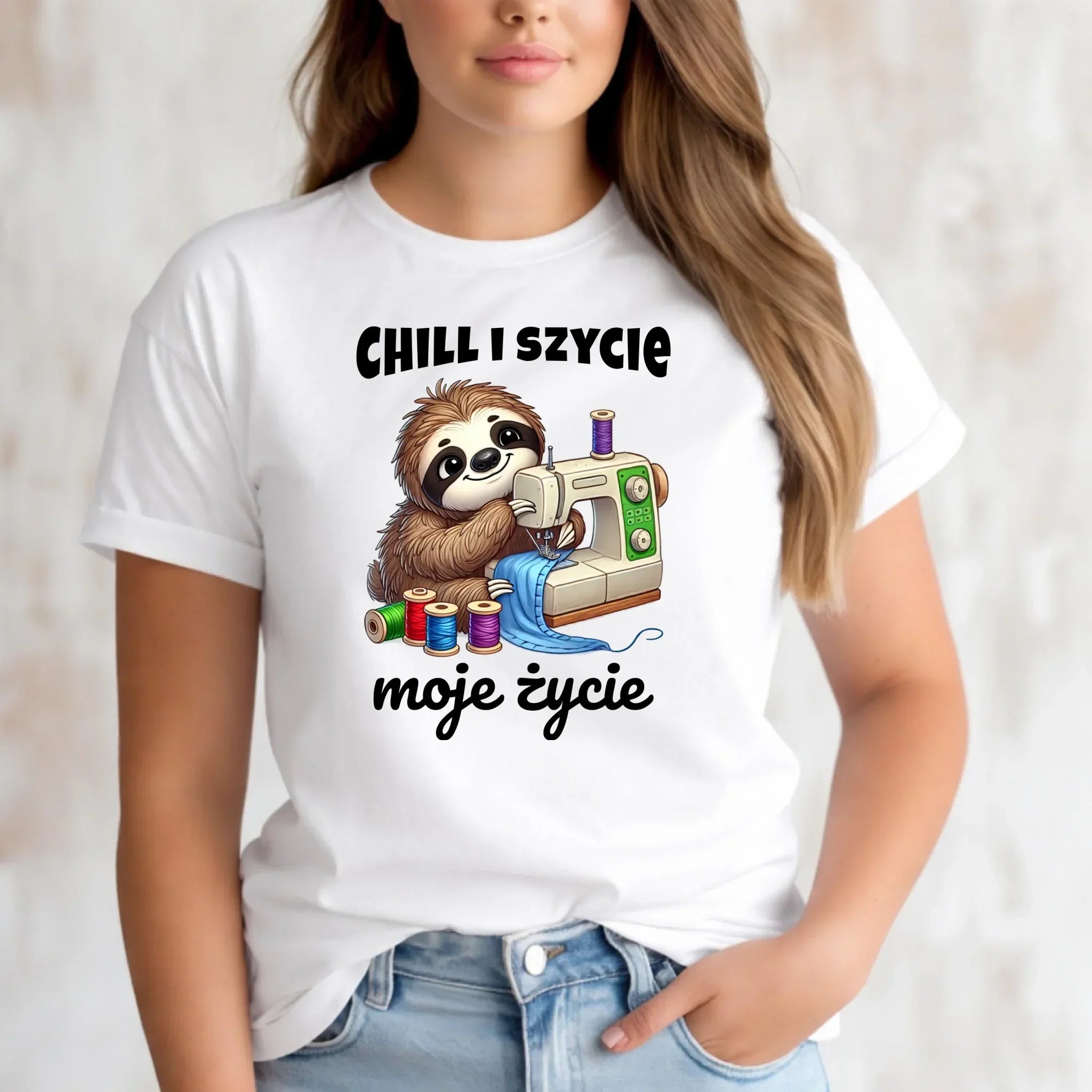 Koszulka damska szyciowa dla krawcowej - Chill i szycie moje życie HS17 - StoryCups.pl