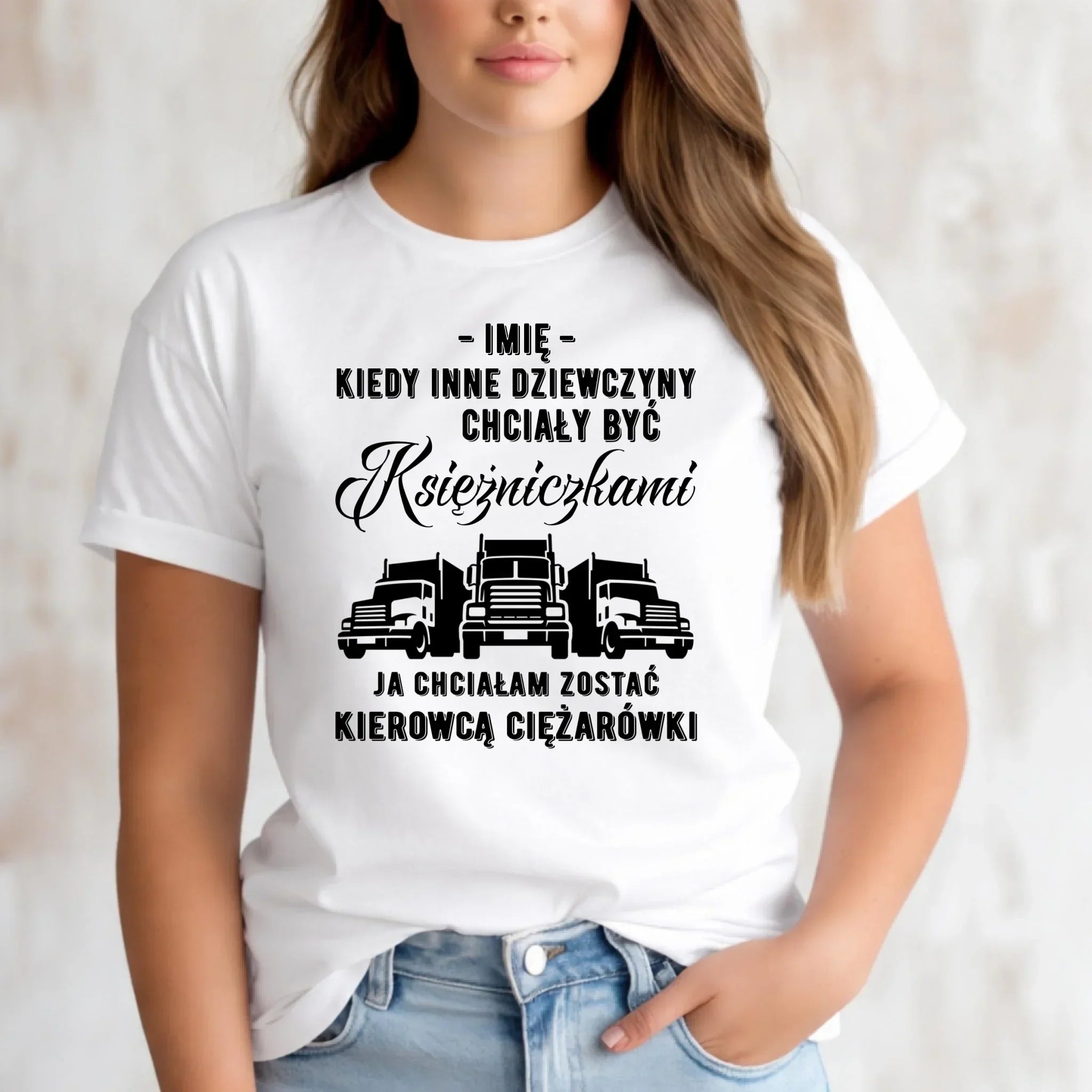 Koszulka damska dla kierowcy ciężarówki - Nie chciałam być księżniczką - personalizowana ZKT08 - StoryCups.pl