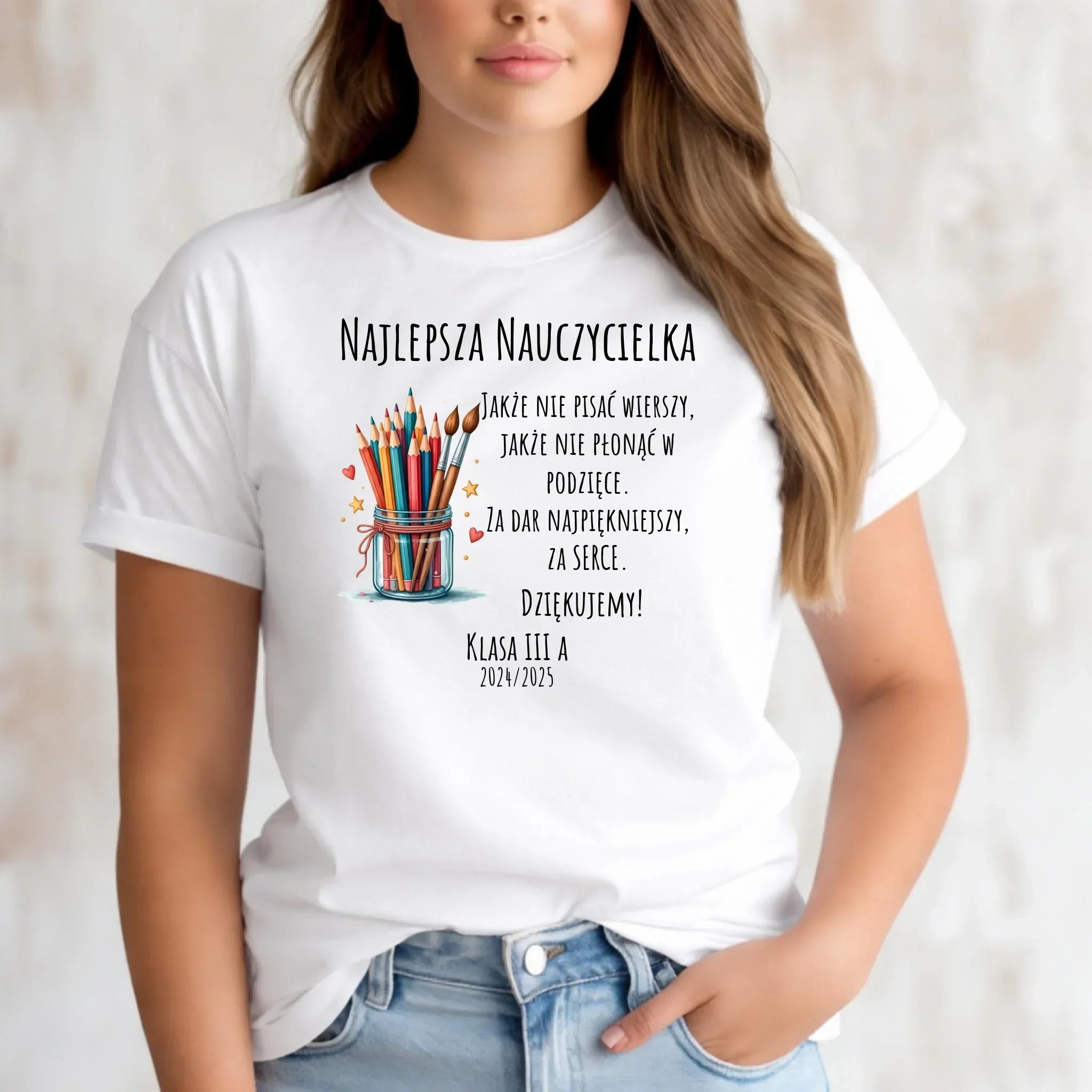 Koszulka damska dla nauczycielki - Najlepsza nauczycielka - Podziękowanie od klasy - personalizowana N20 - StoryCups.pl