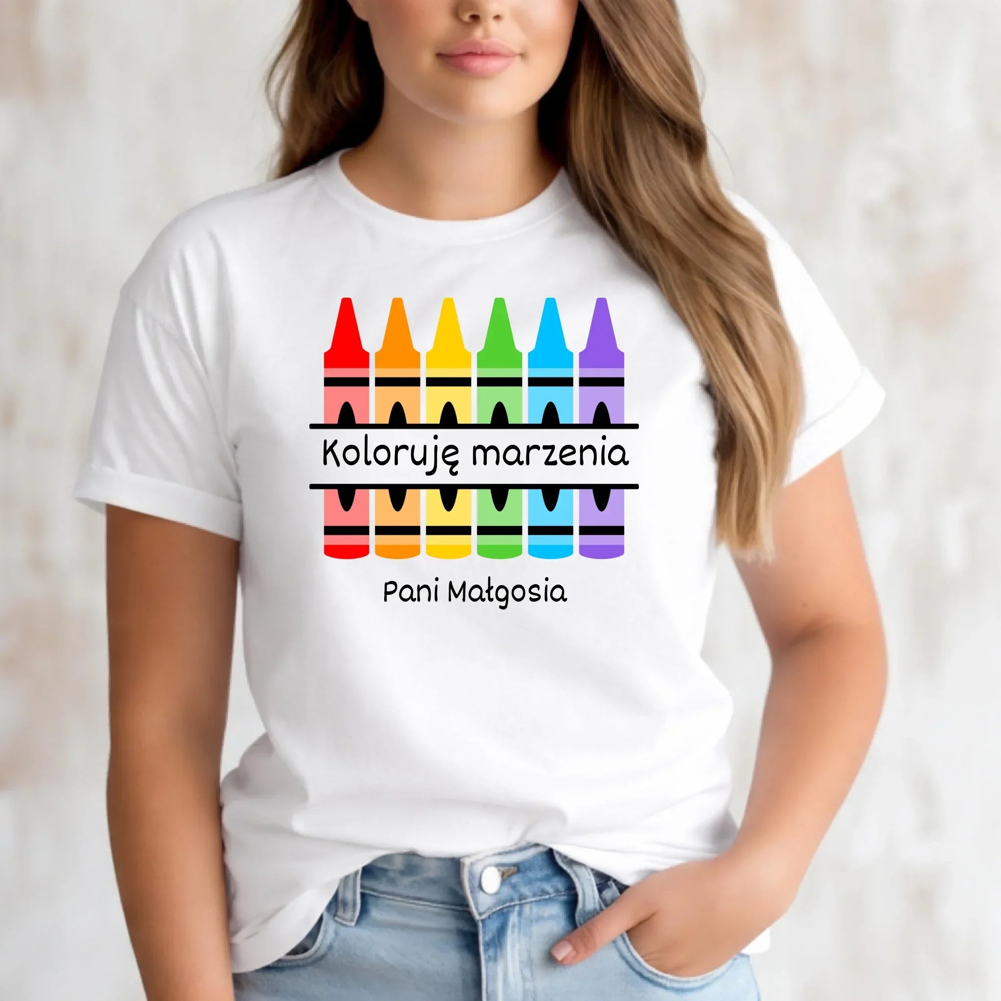 Koszulka damska dla nauczycielki - Koloruję marzenia - personalizowana N69 - StoryCups.pl
