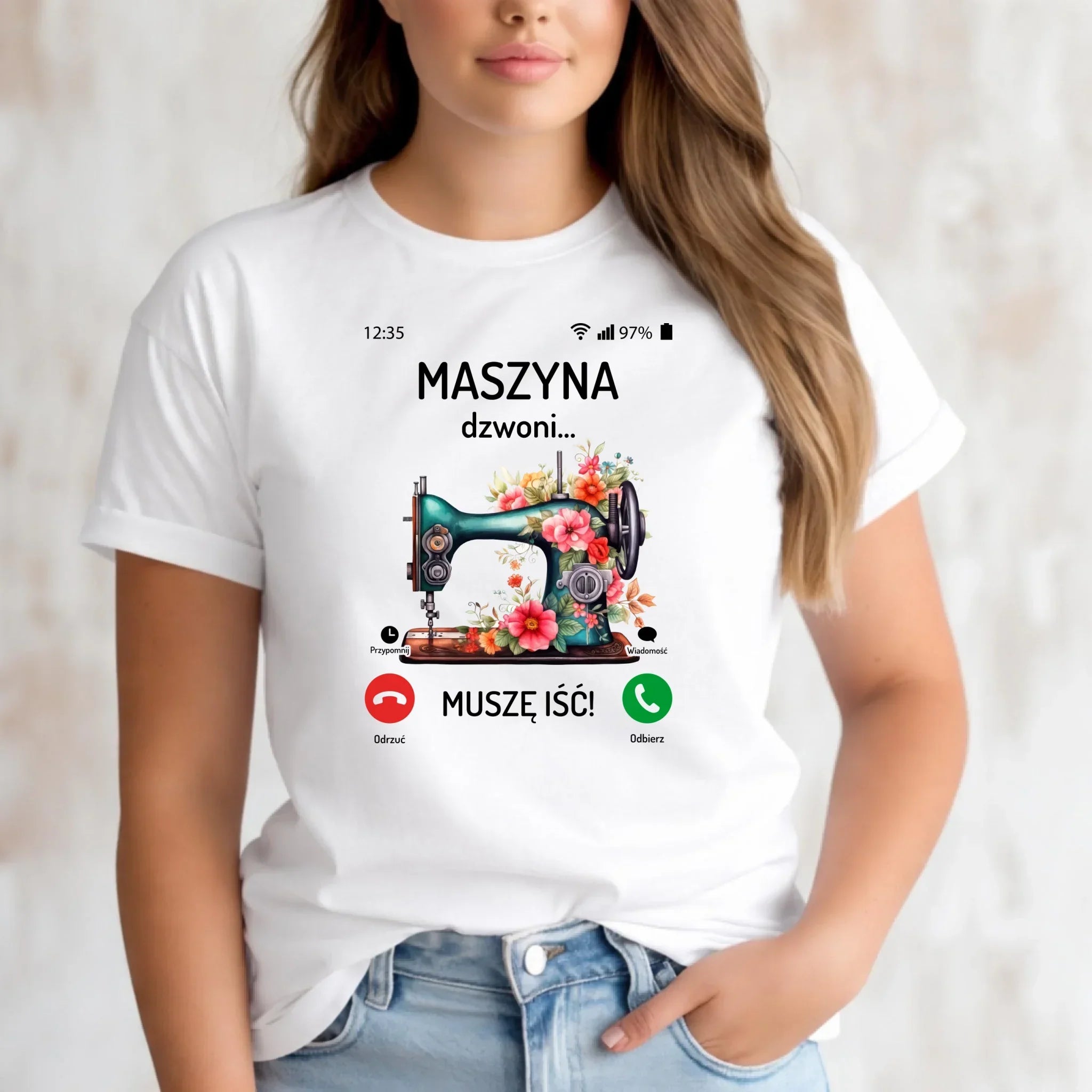 Koszulka damska szyciowa dla krawcowej - Maszyna dzwoni muszę iść HS05 - StoryCups.pl